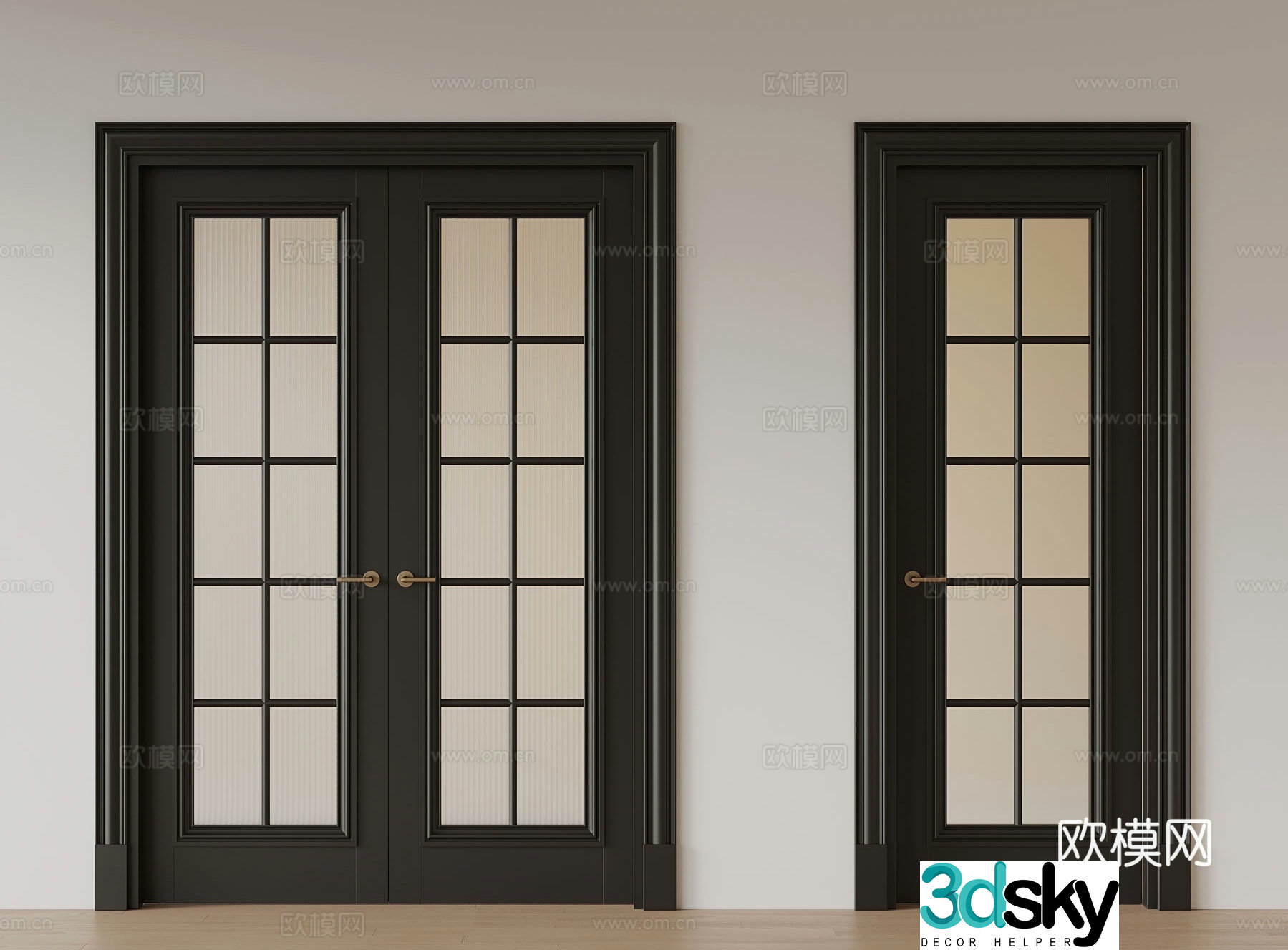 French double door kitchen and bathroom door 3d model