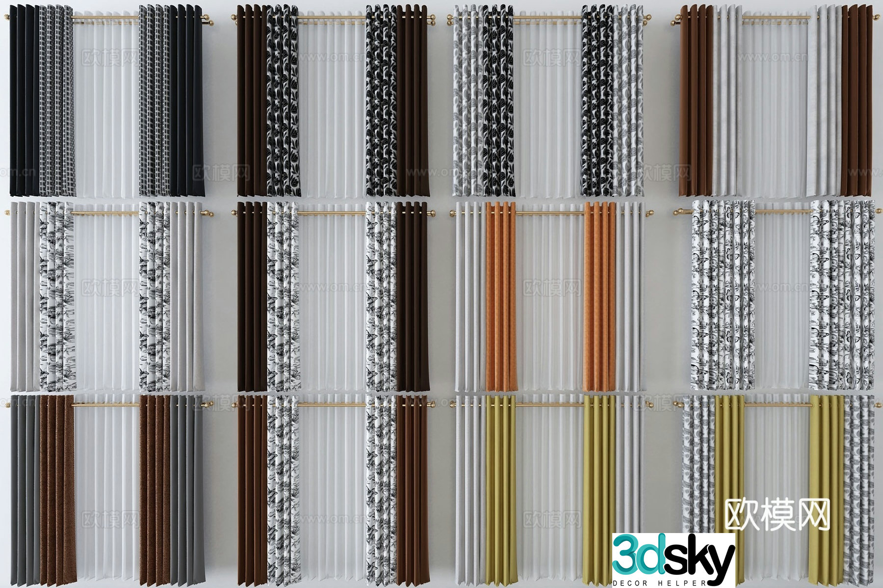 Modern curtain gauze curtain 3d model