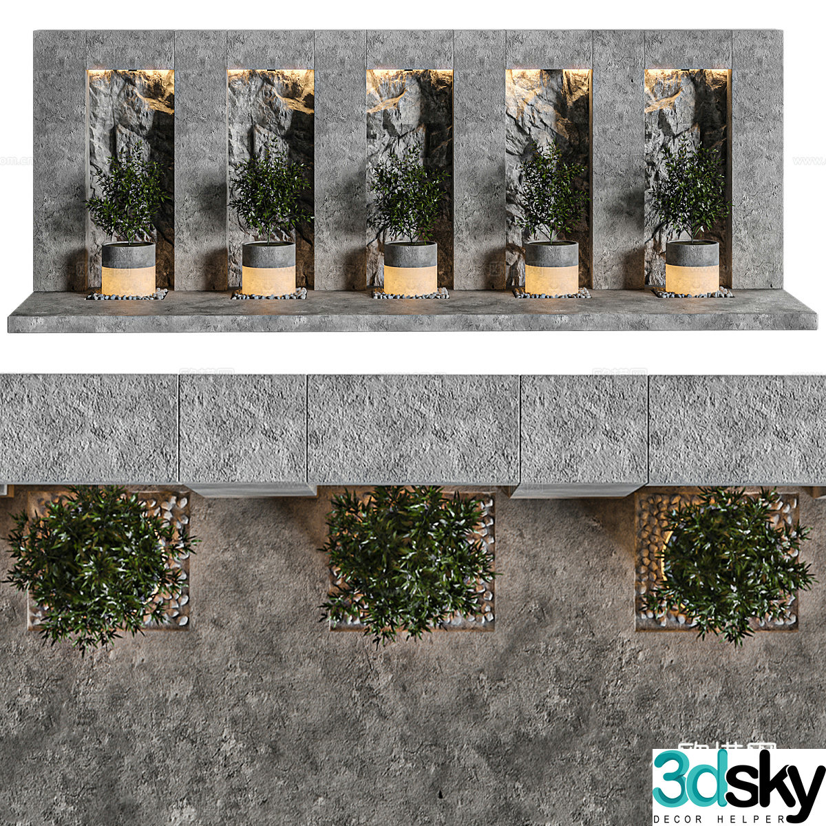 New Chinese style courtyard landscape sketch 3D model