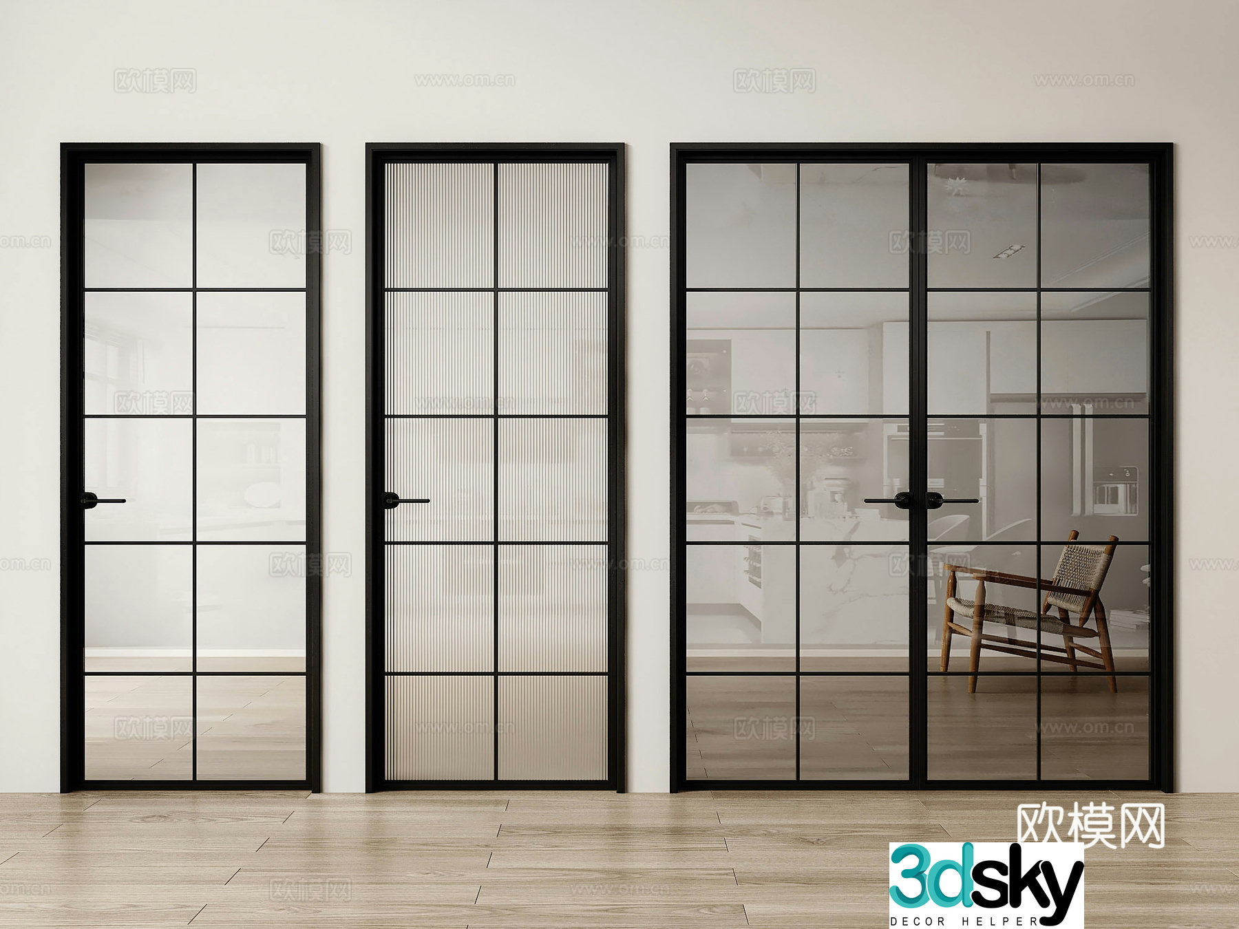 Italian glass door double door single door bathroom door 3d model