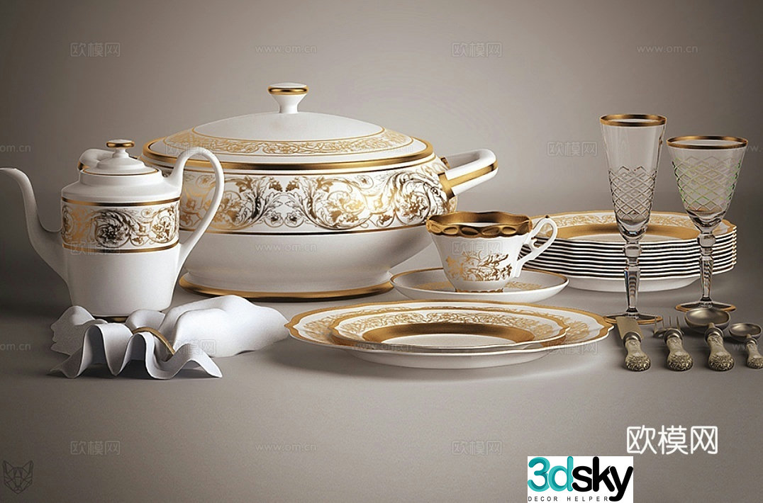 Simple European ceramic tableware tea set 3D model