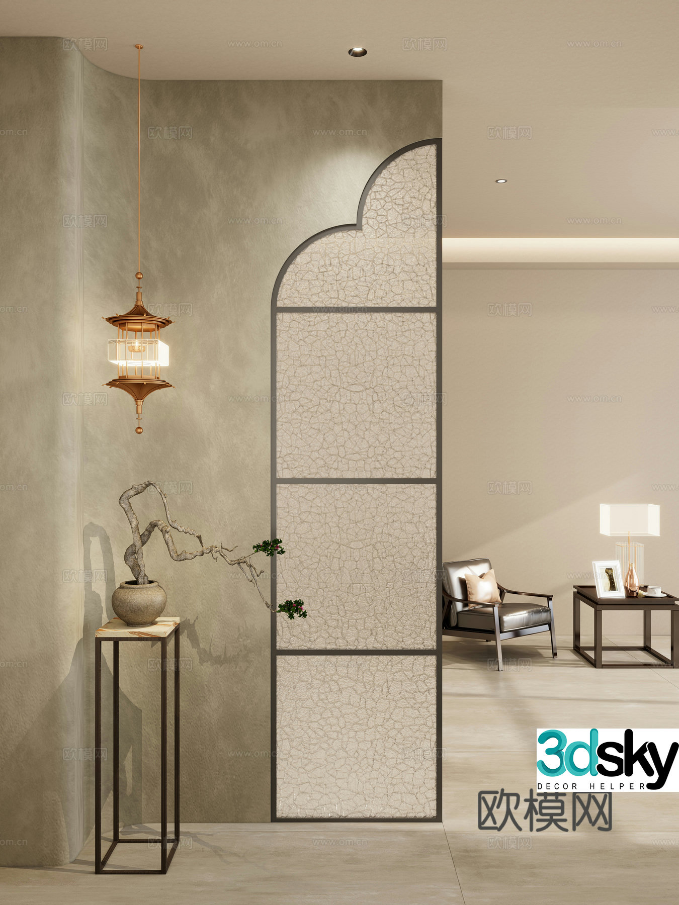 New Chinese style entrance hall decorative entrance aisle 3D model