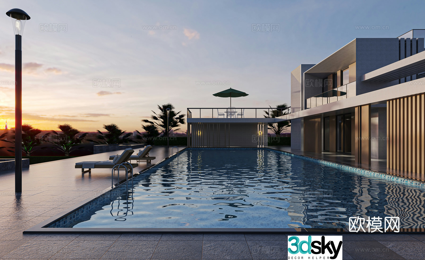 Villa exterior swimming pool 3d model