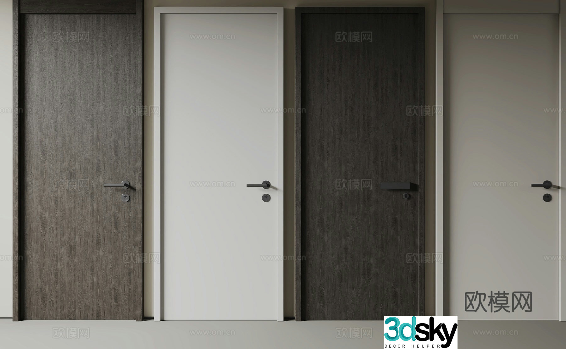 Modern solid wood bedroom door swing door single door 3d model