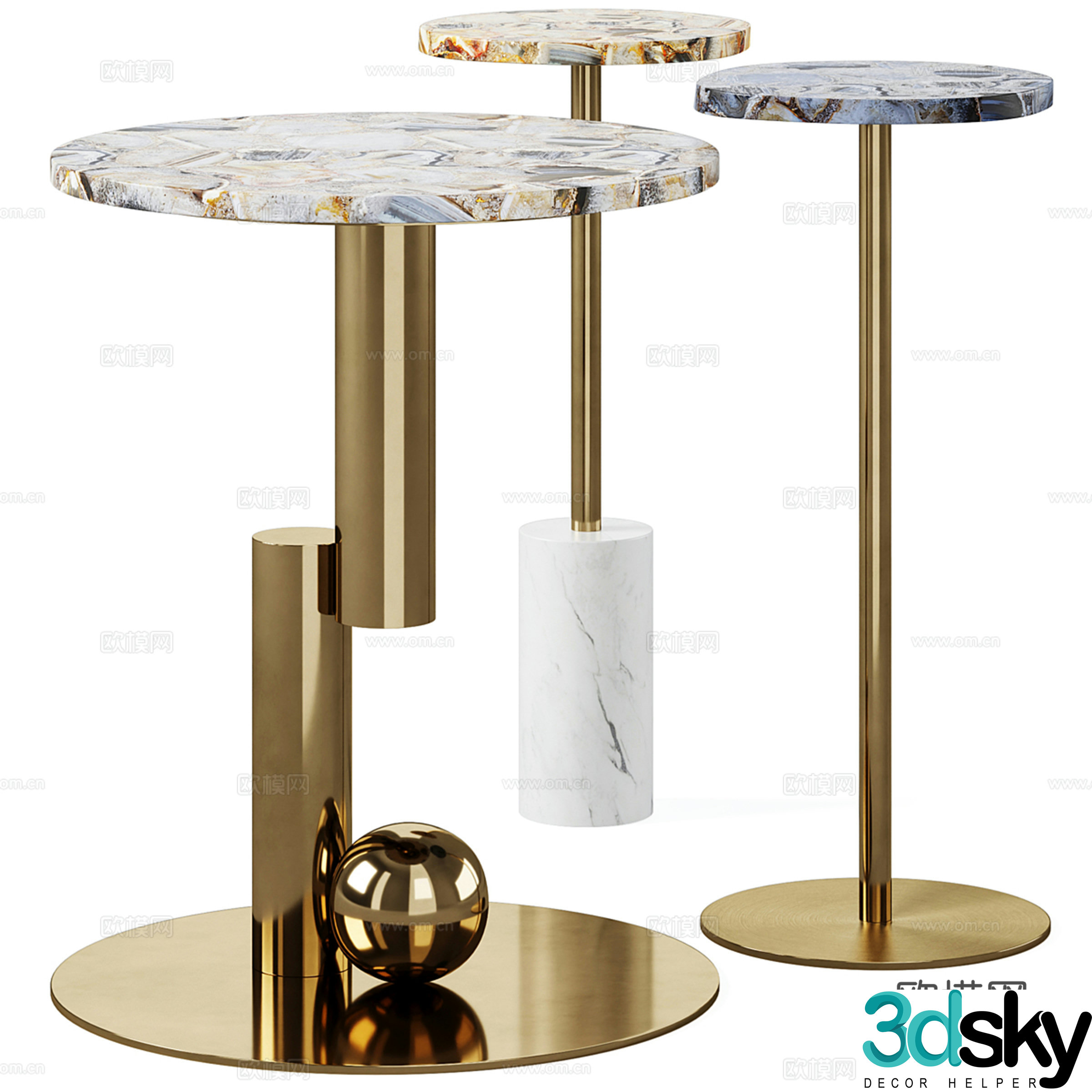 Agate light luxury corner table side table round table 3d model