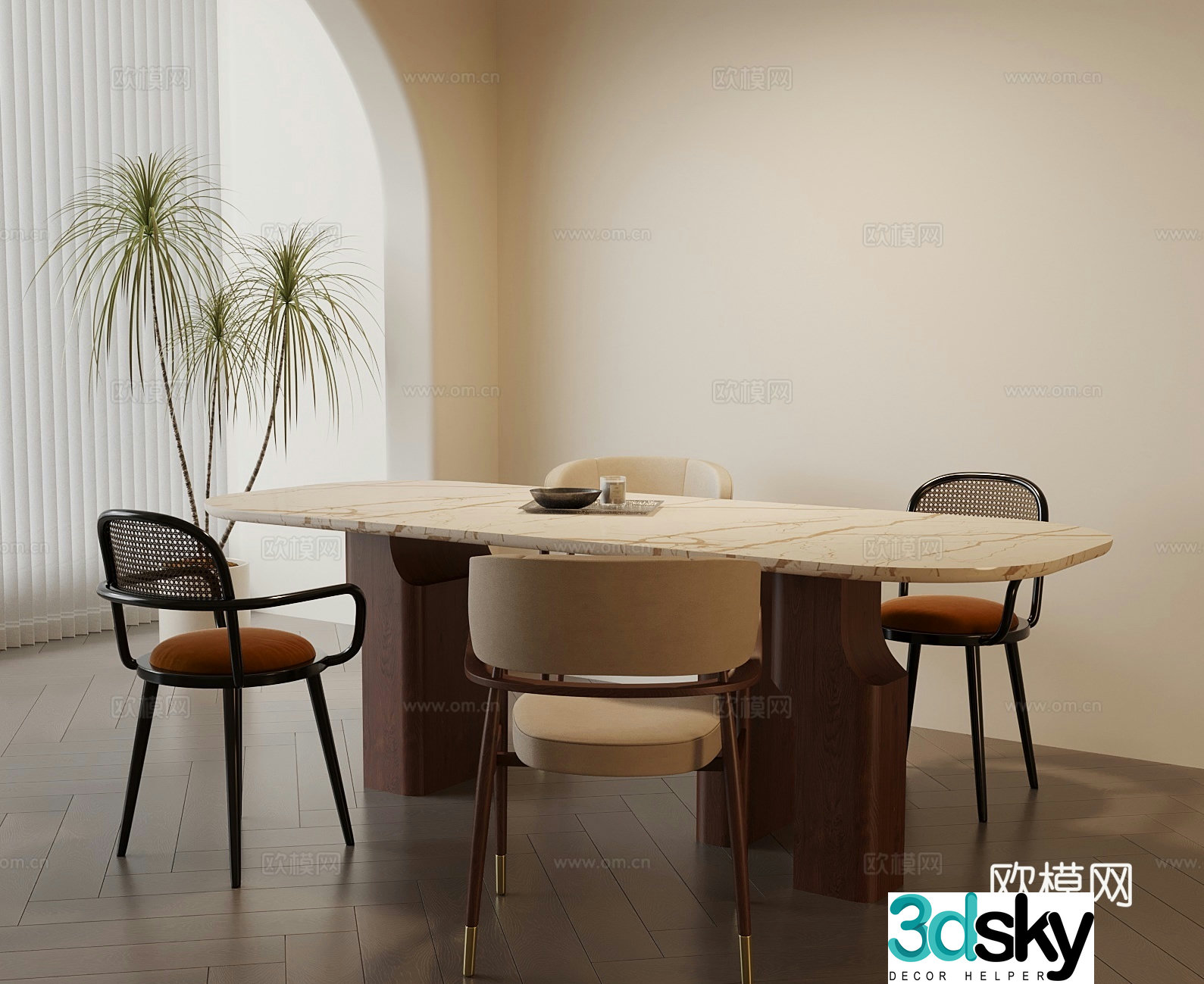 Medieval style dining table and chairs 3d model