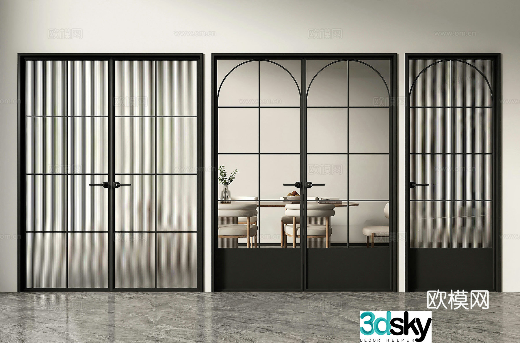 French glass door double door Changhong glass door 3d model
