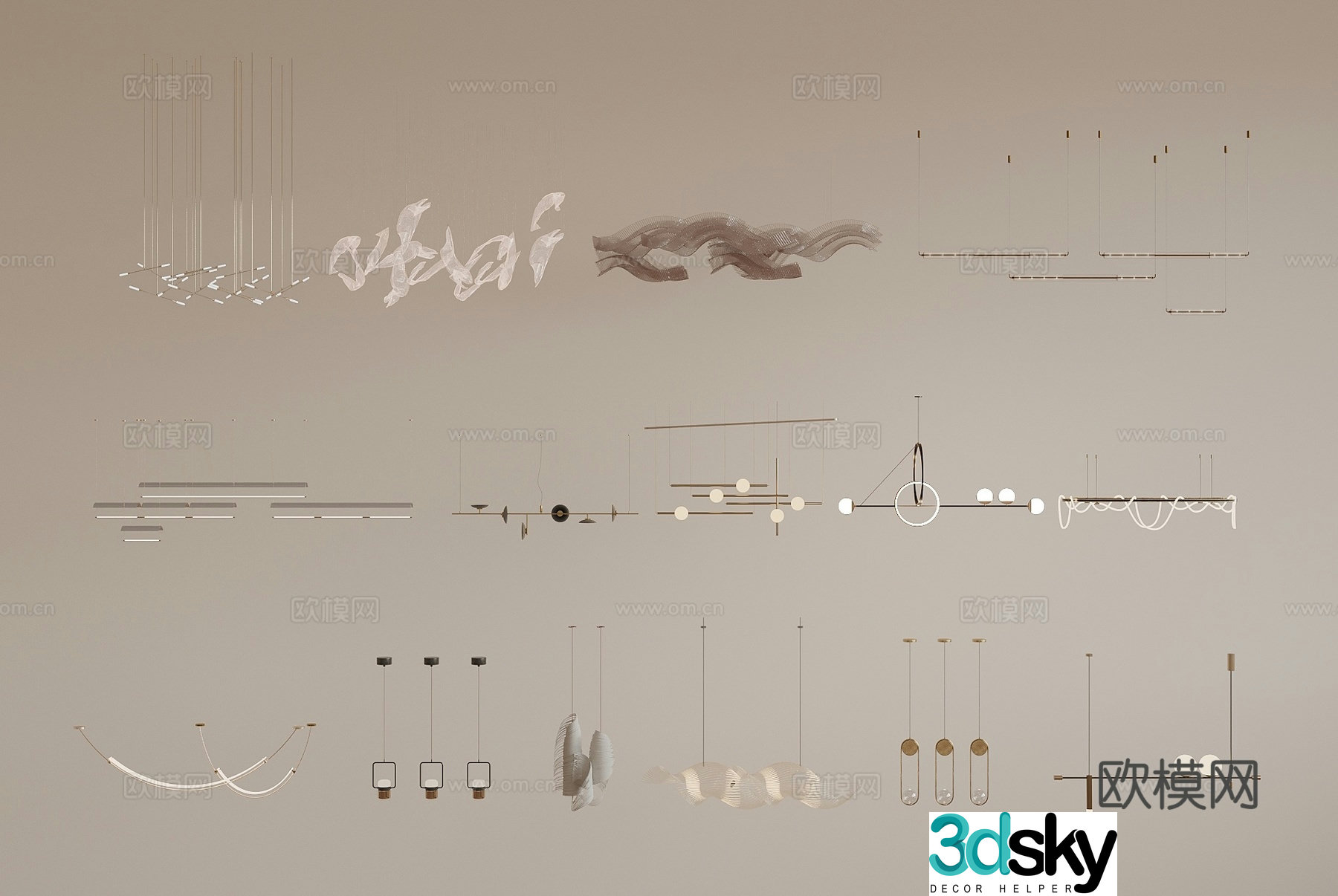 Modern chandelier reception chandelier long chandelier 3d model