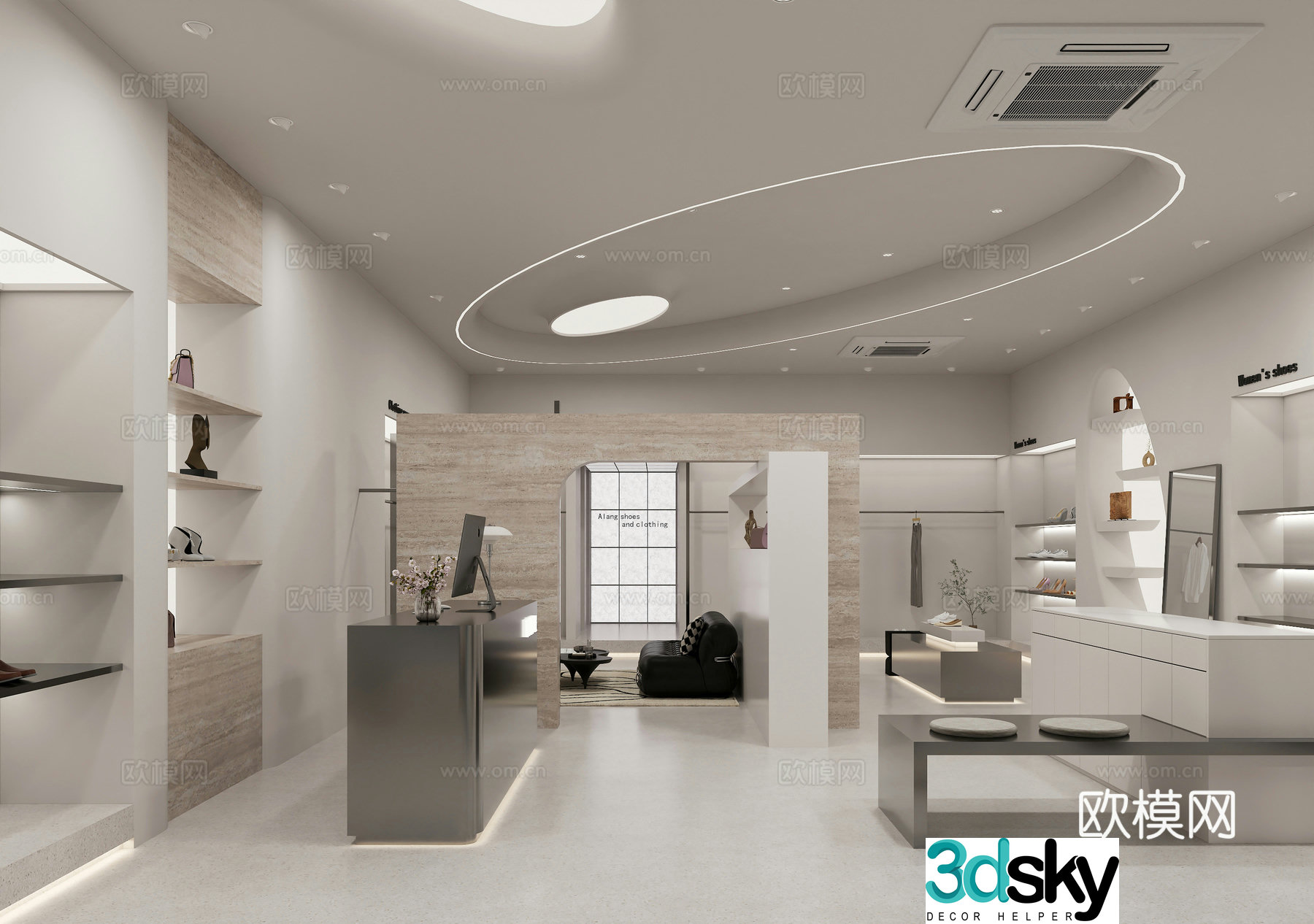 Cream style shoe store 3d model