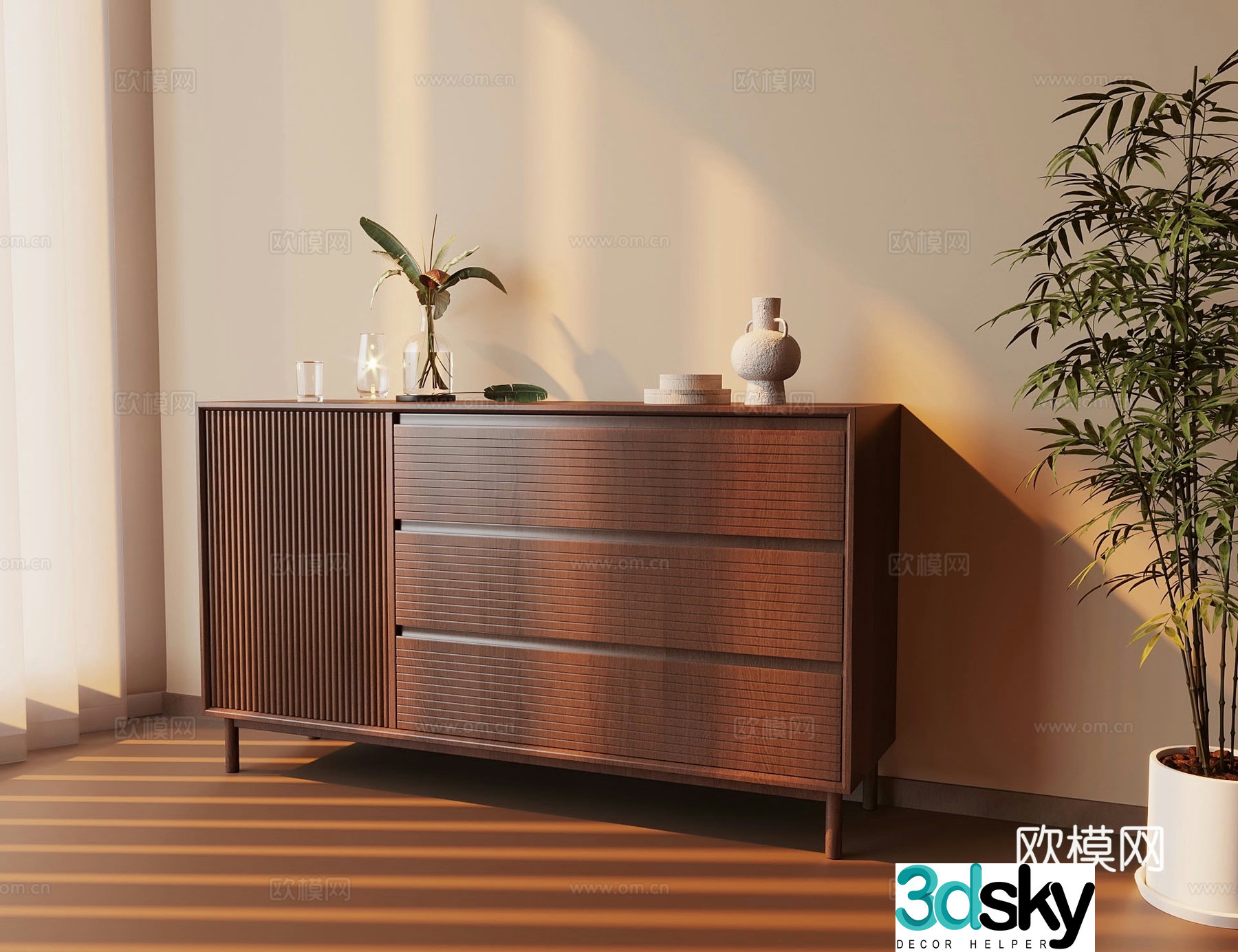 New Chinese style side cabinet entrance cabinet 3D model