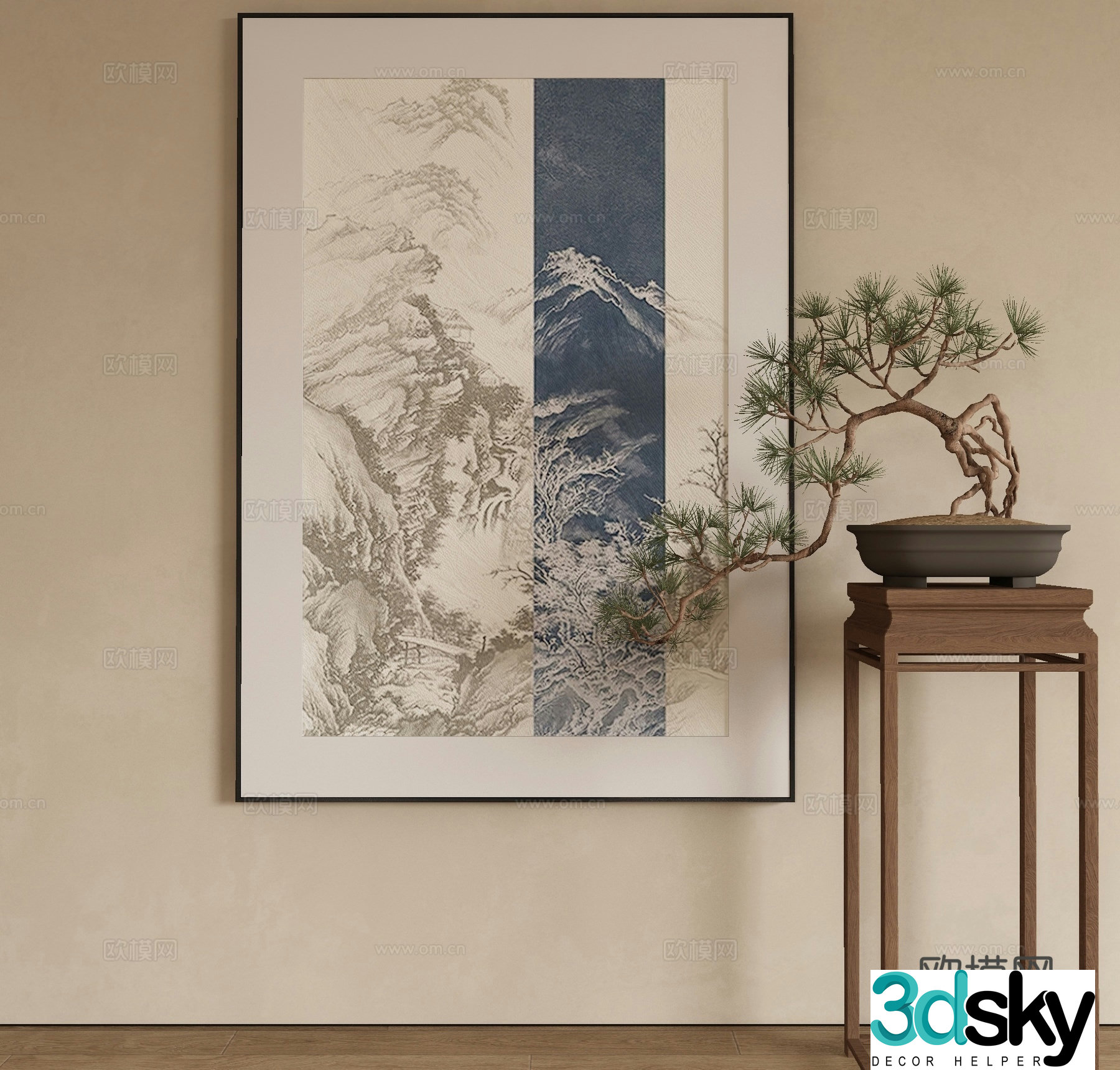 New Chinese style decorative painting texture painting Zen hanging painting 3D model
