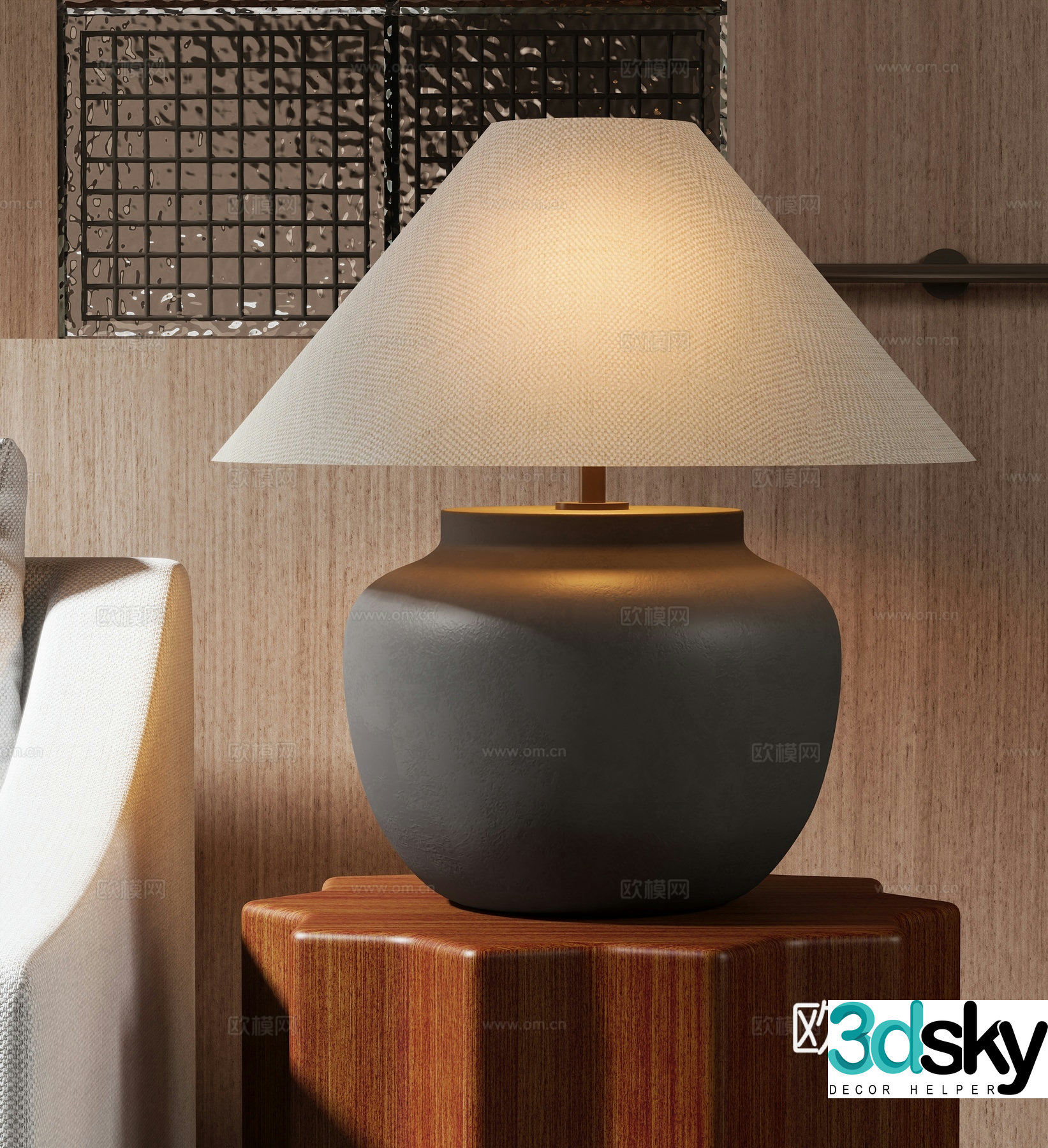 Medieval style clay pot table lamp 3D model