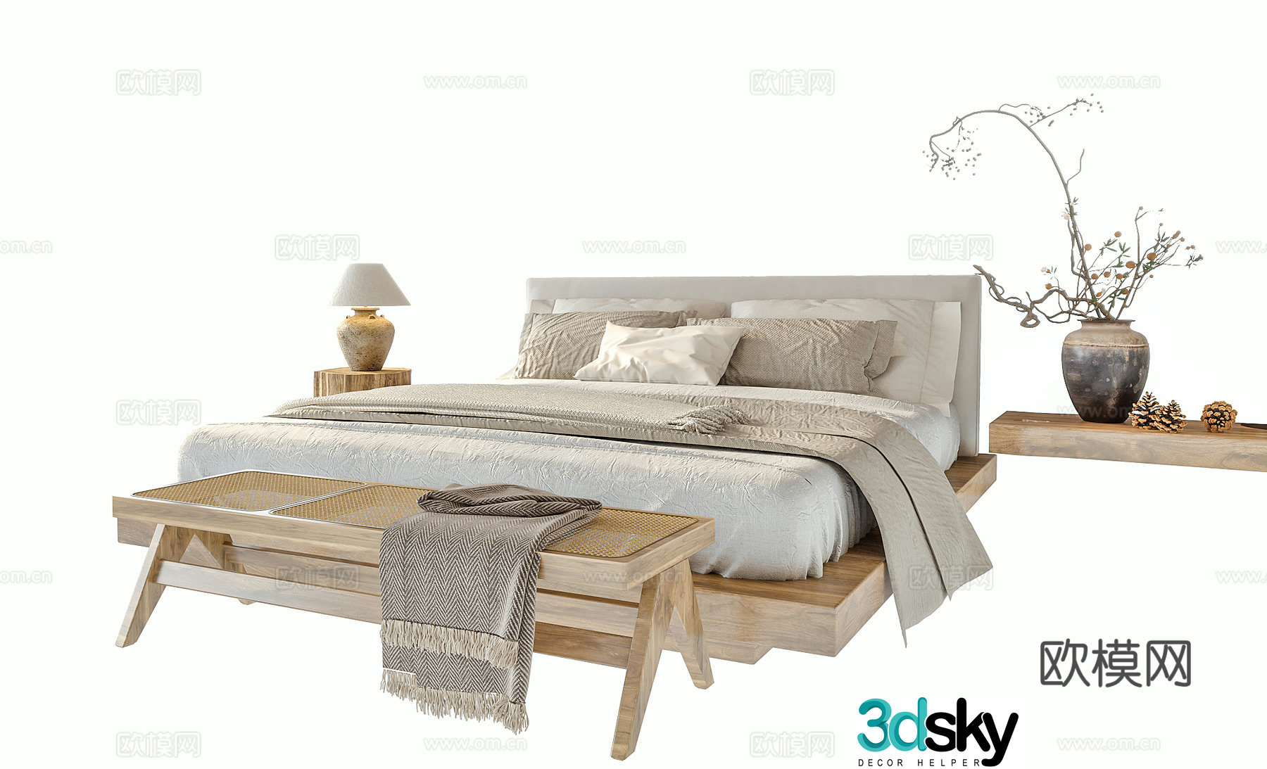 Wabi-sabi double bed 3d model