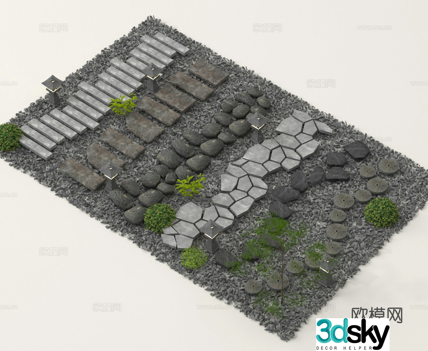 Landscape Tingbu Garden Road Stone Road 3D model