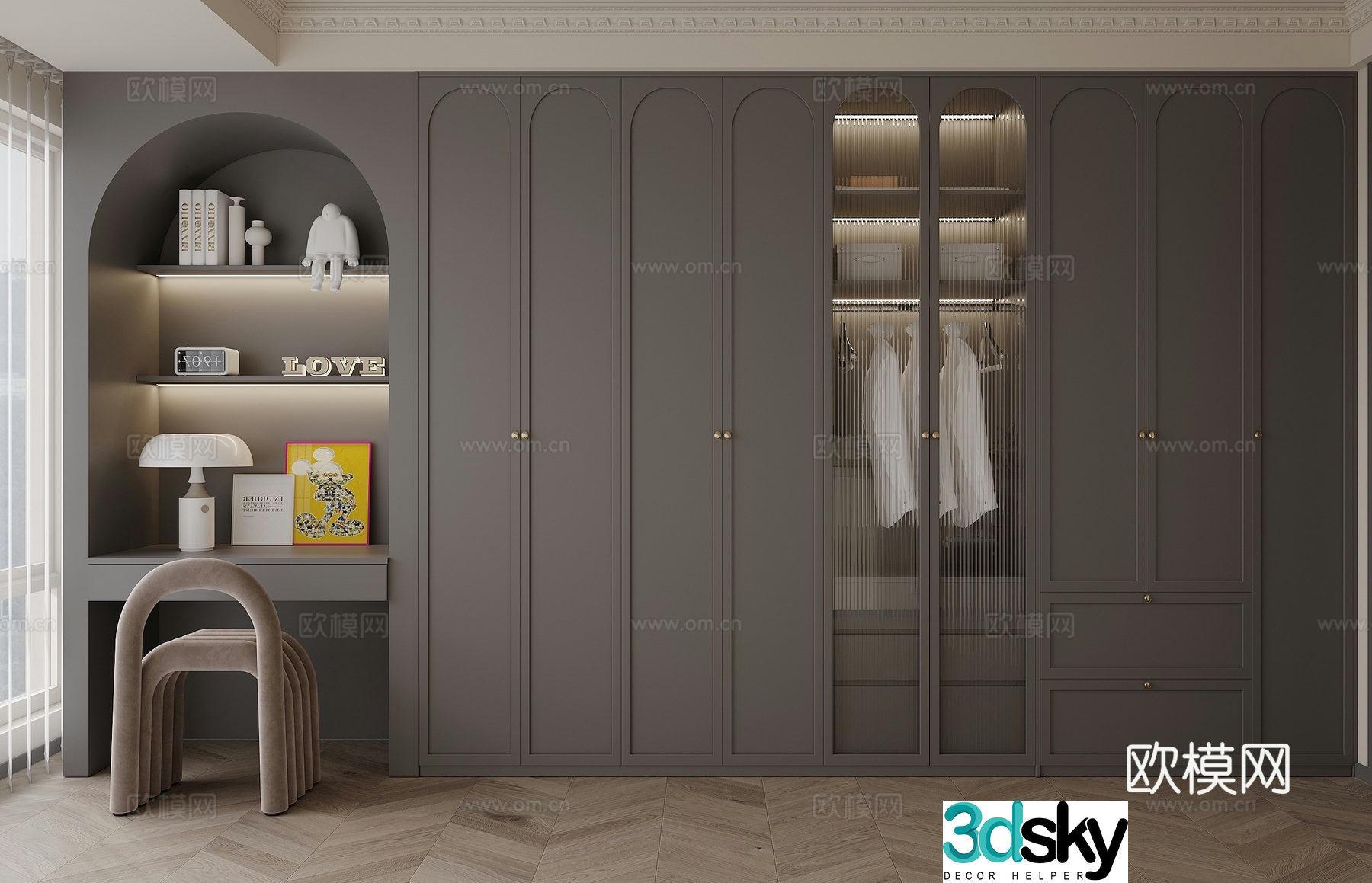 Italian style wardrobe dresser integrated cabinet 3d model