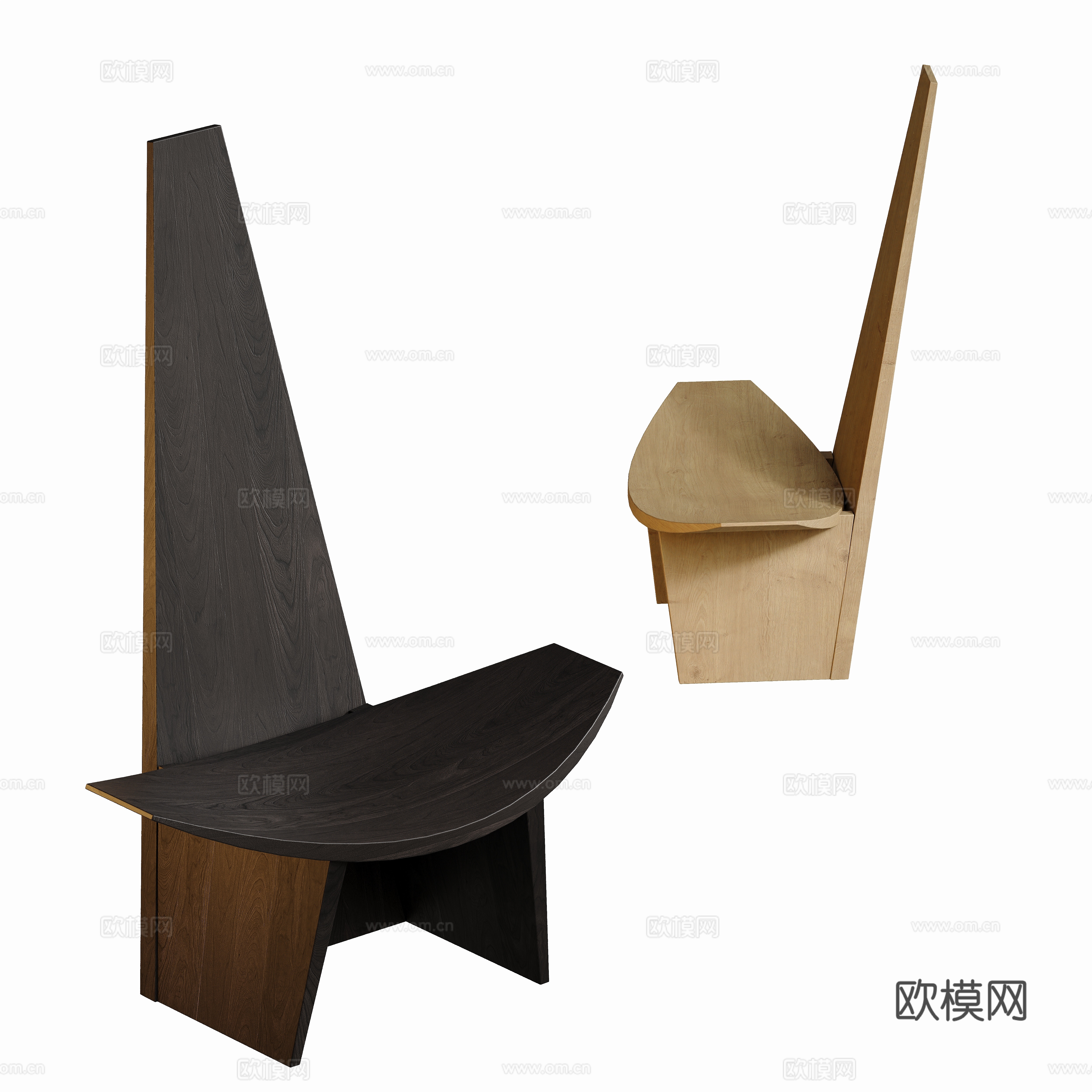 Log style leisure chair art high back chair 3d model