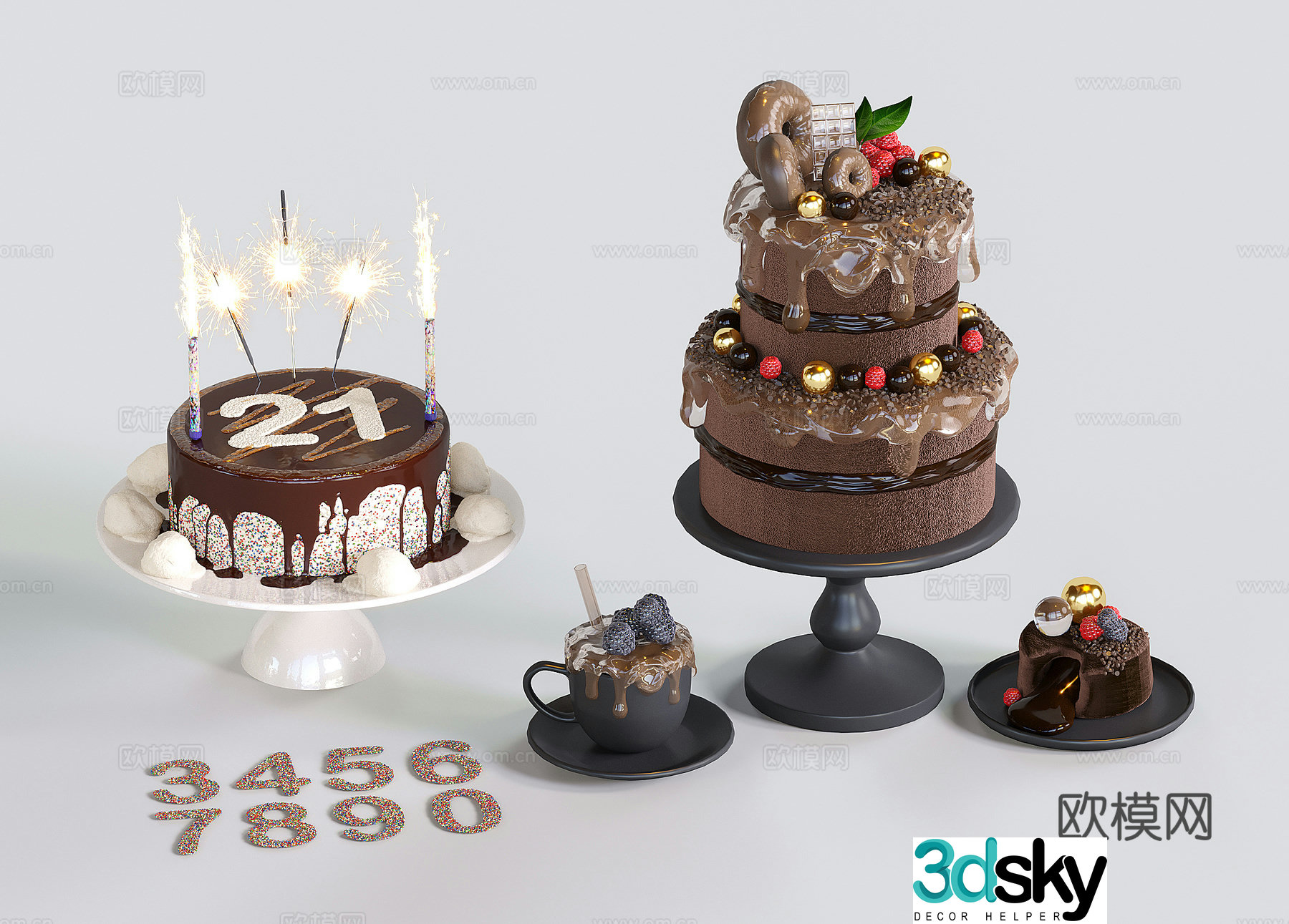 food birthday cake dessert 3d model