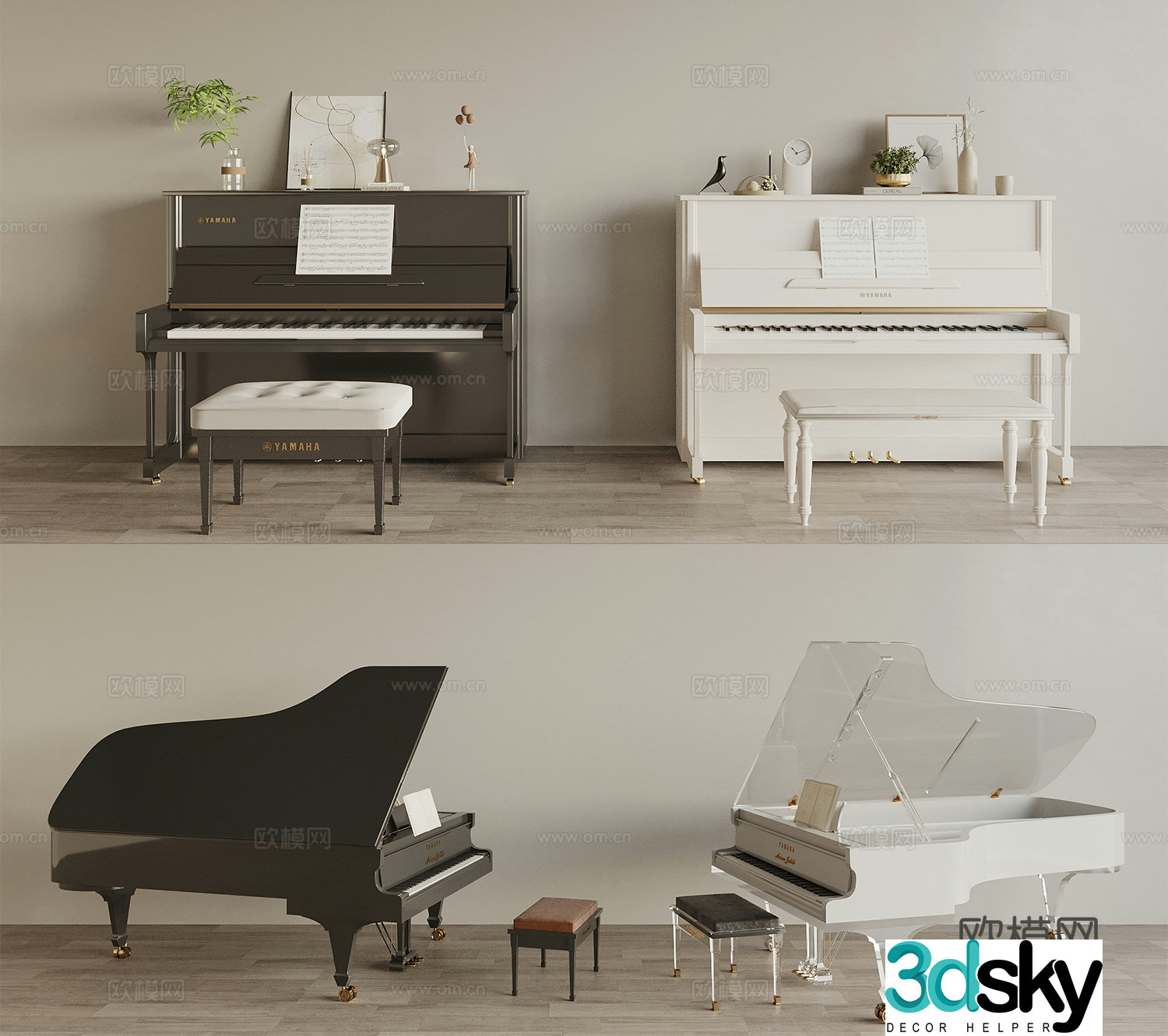 upright piano grand piano 3d model