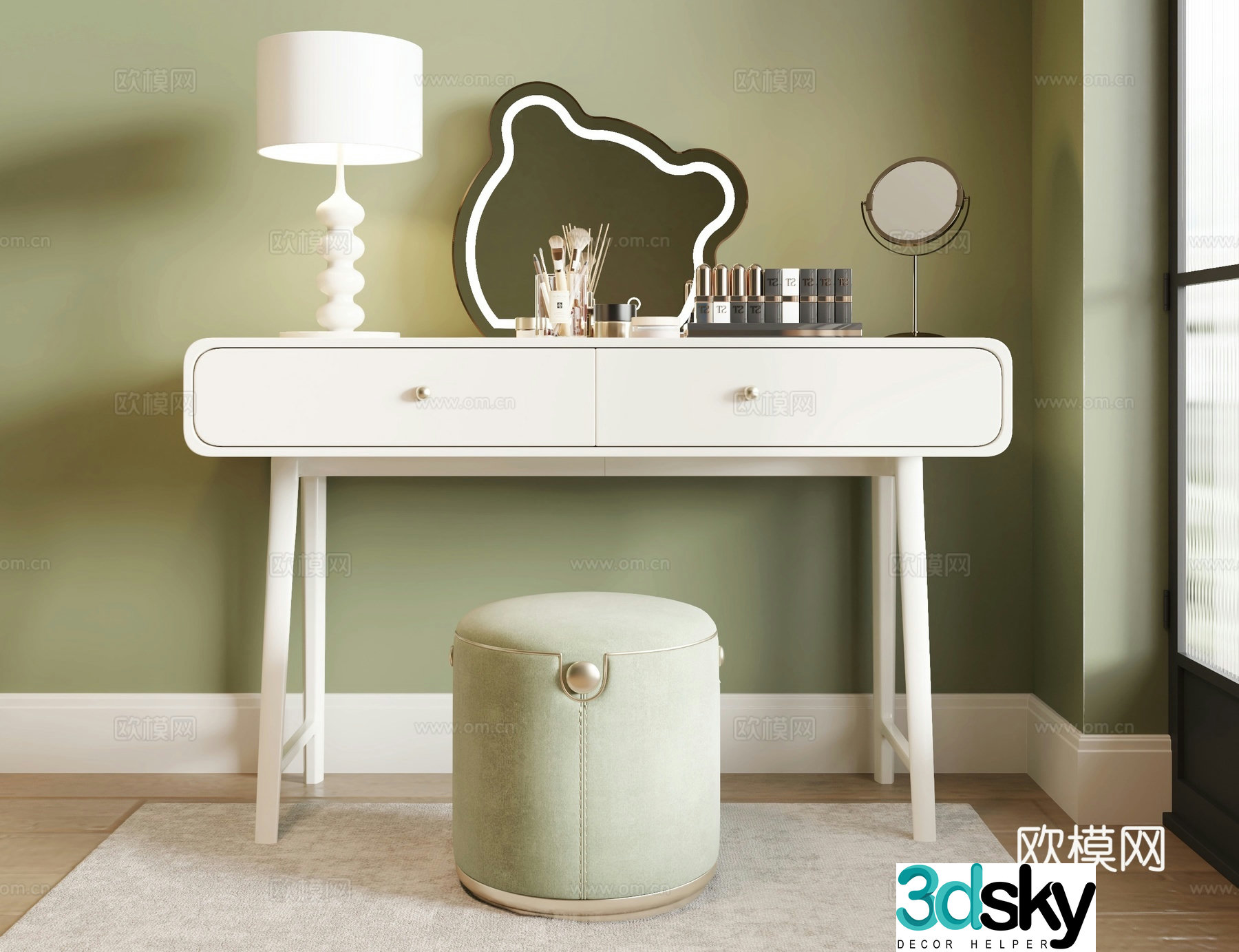 Cream style dressing table dressing table 3d model