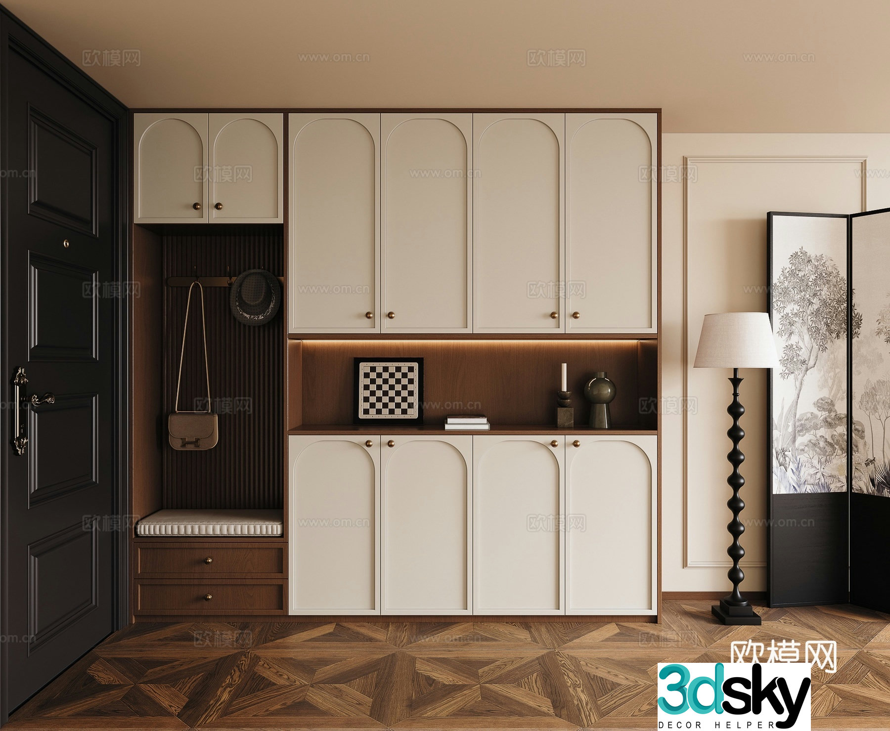 Medieval style shoe cabinet 3D model of home shoe cabinet
