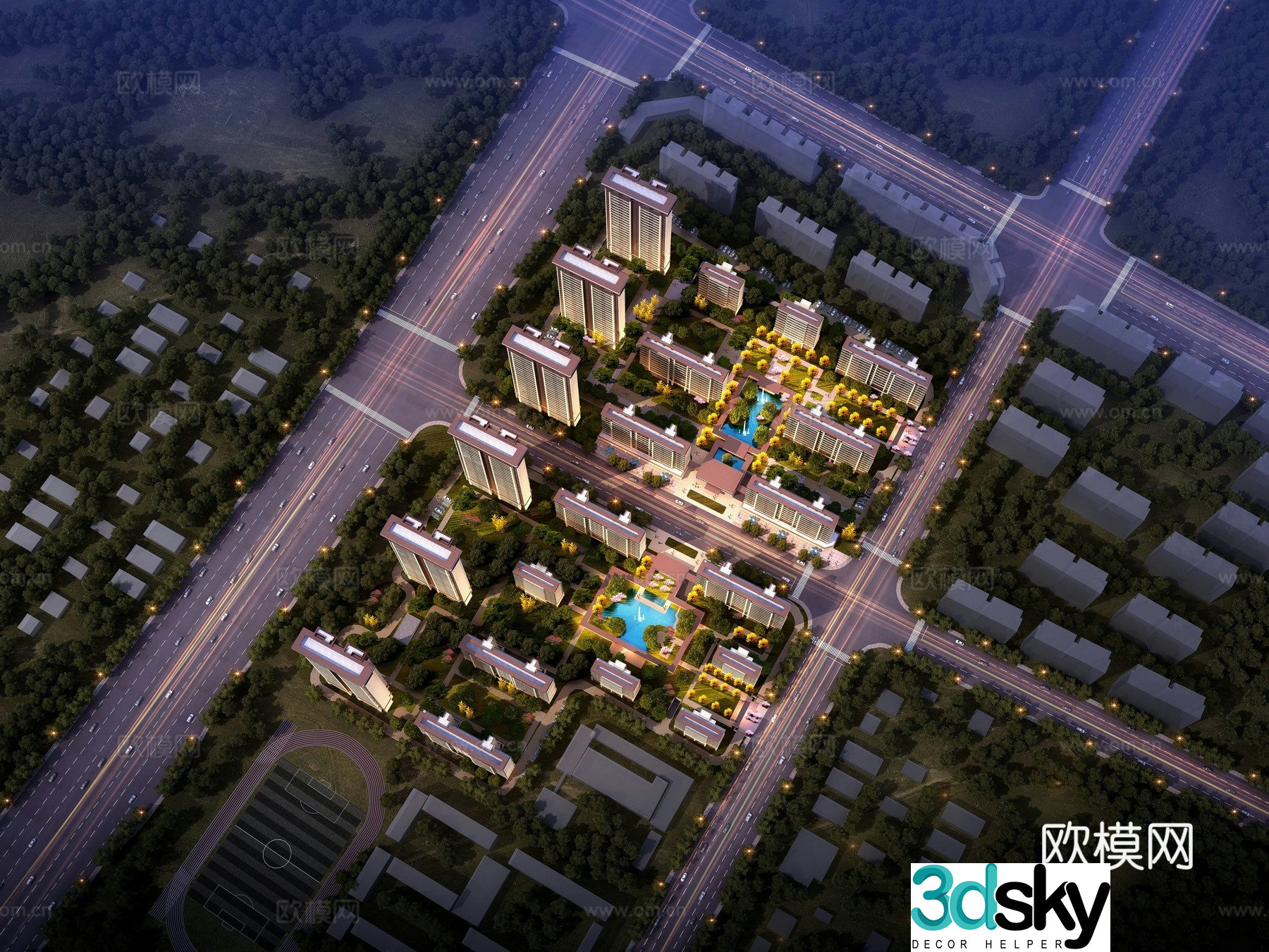 Residential area aerial view 3d model
