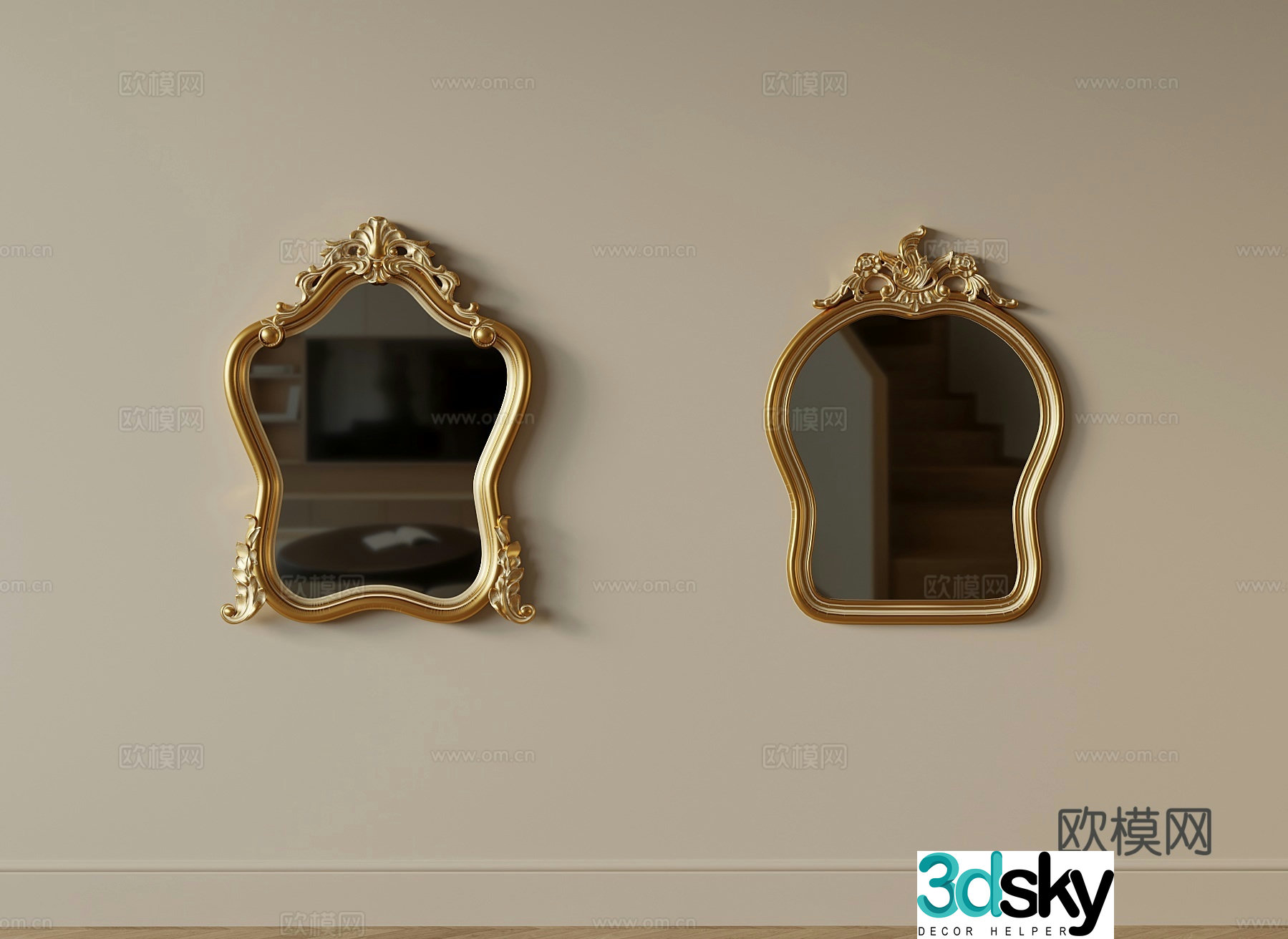 European mirror hanging mirror retro mirror 3d model