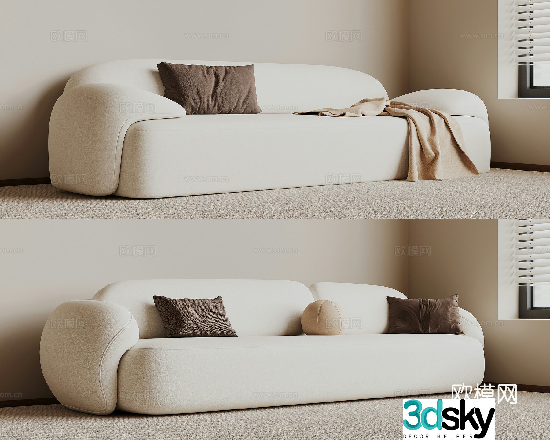 Double sofa upholstered sofa 3d model