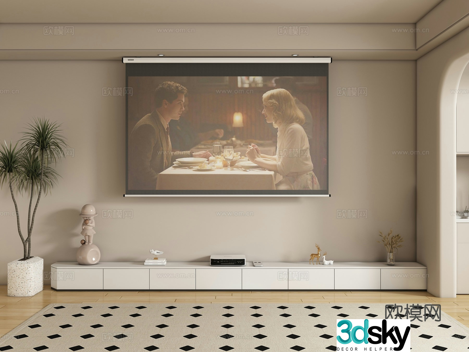 TV background wall projection curtain 3d model