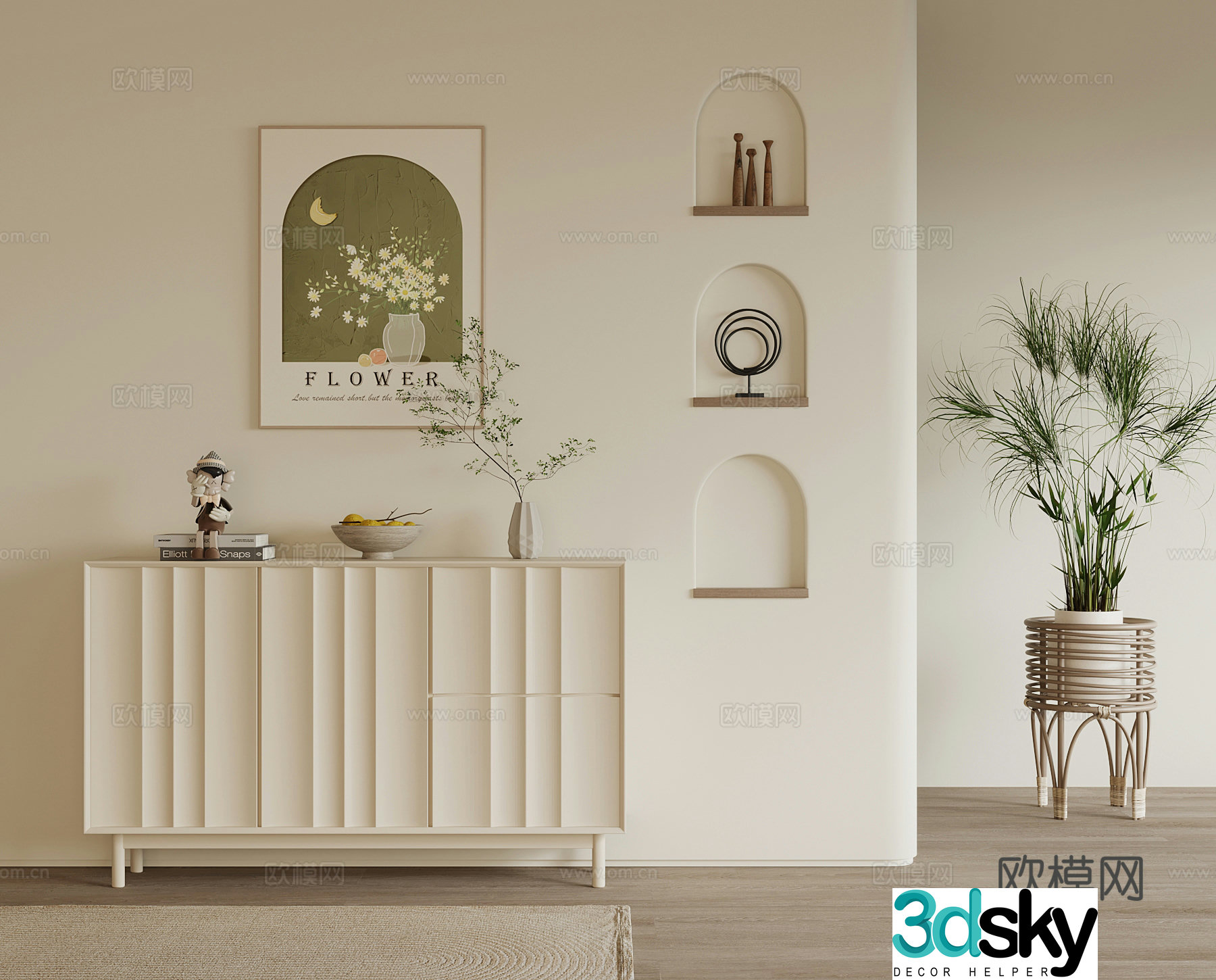 Cream style entrance cabinet 3d model