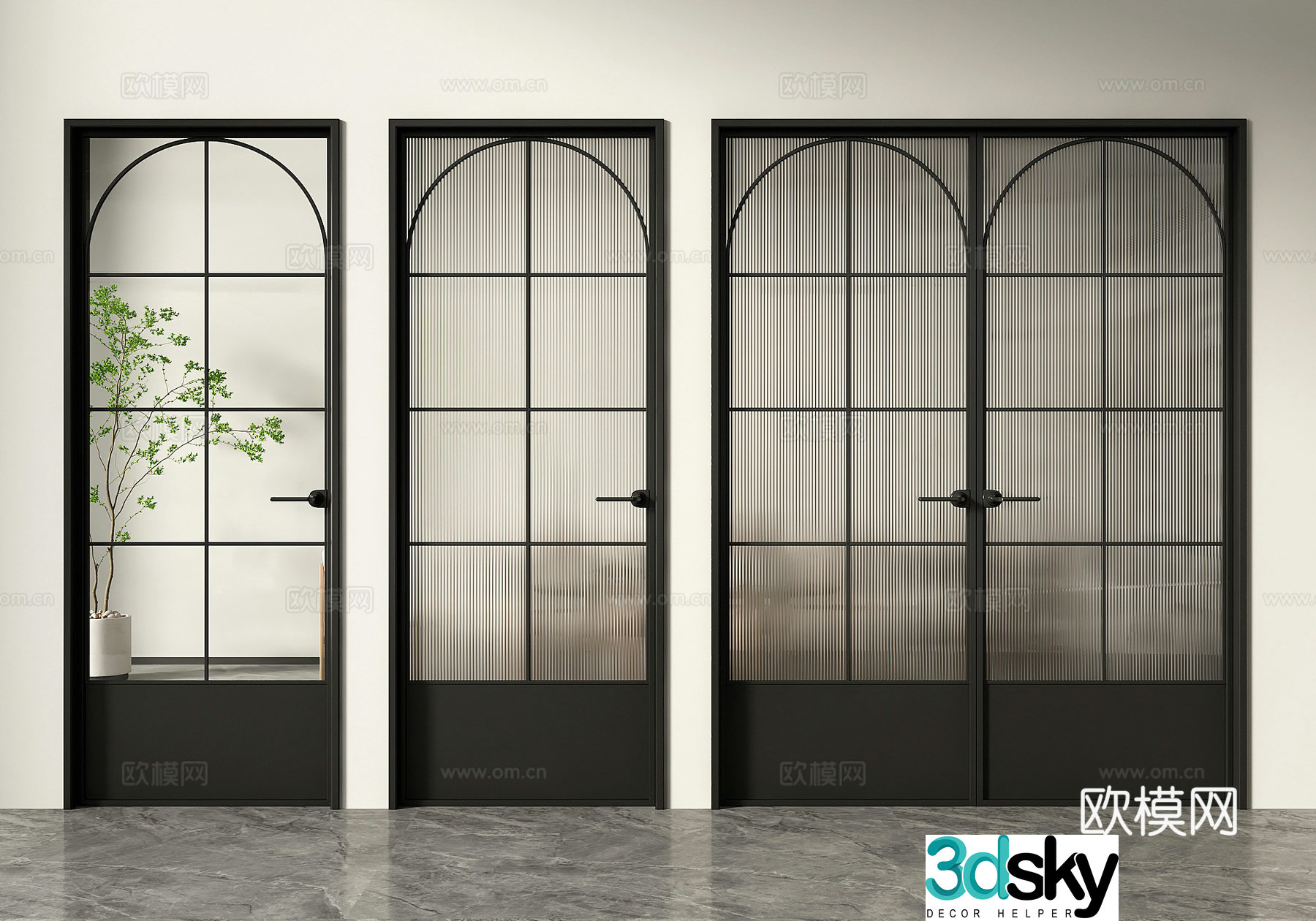 French glass door double door kitchen and bathroom door 3d model