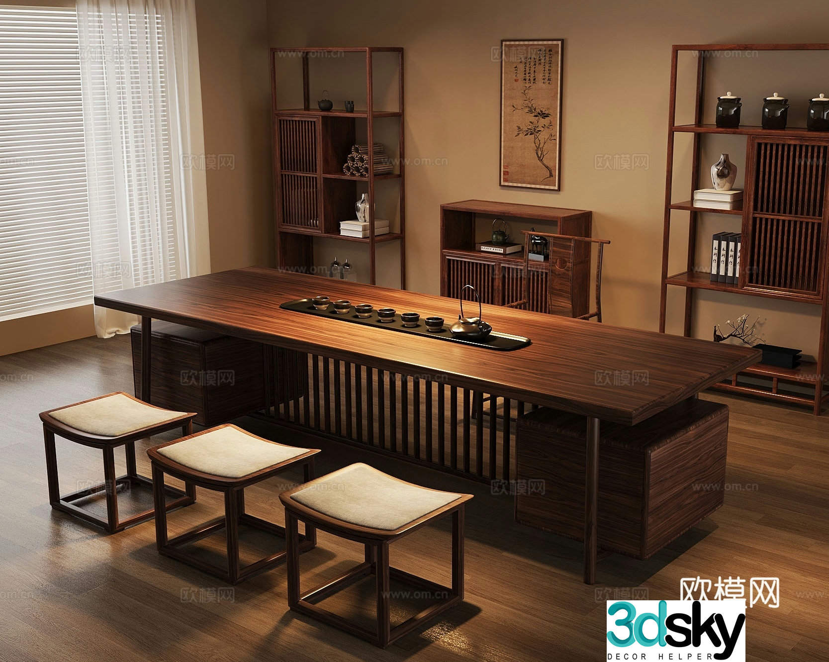 New Chinese style tea table and chair tea chair tea table Bogu rack 3D model