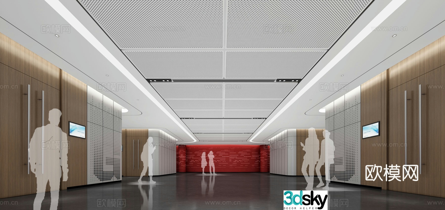 Office building corridor aisle 3d model