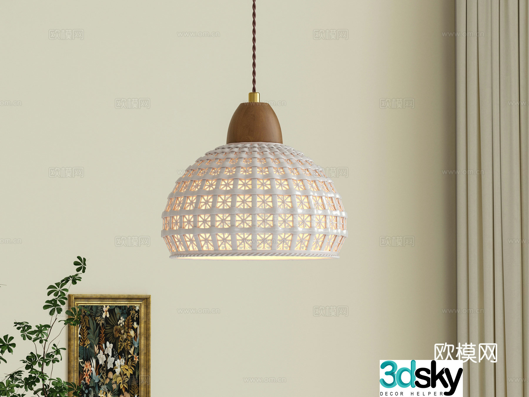 French ceramic chandelier bedside small chandelier 3d model