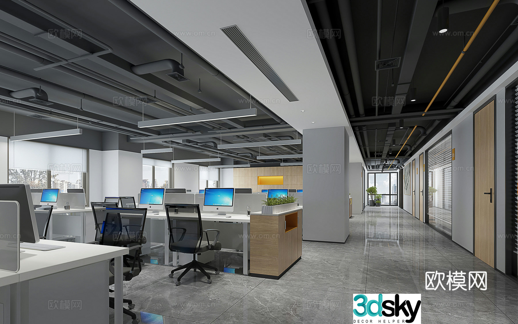 Modern open office area 3d model