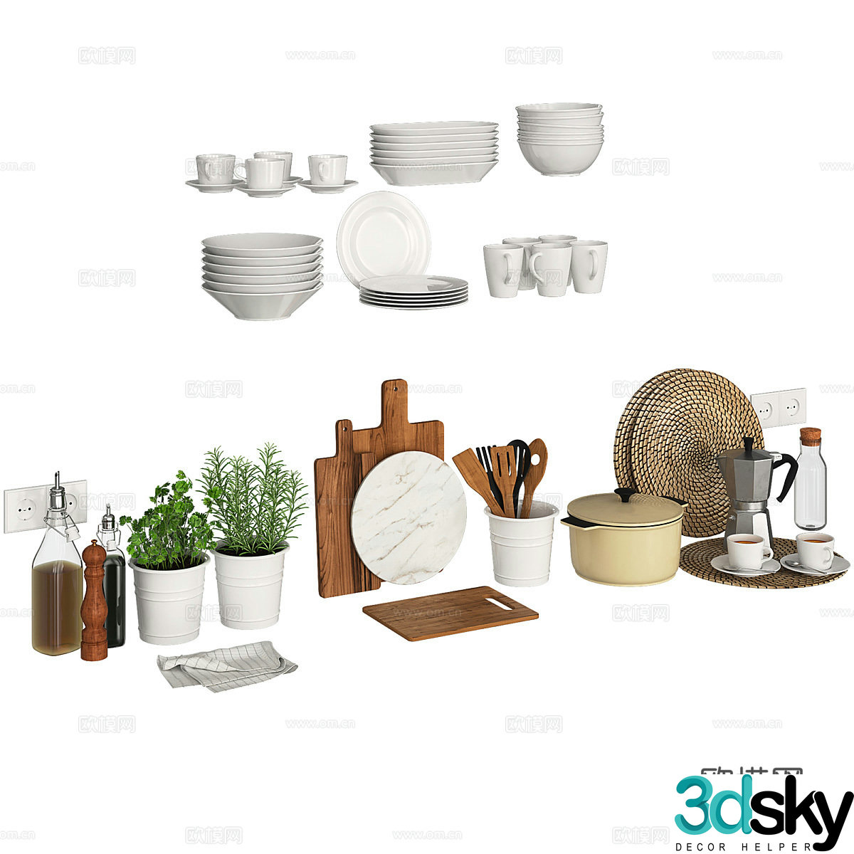 kitchen supplies dishes chopping board 3d model