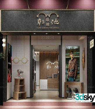 3D model of modern optical shop door