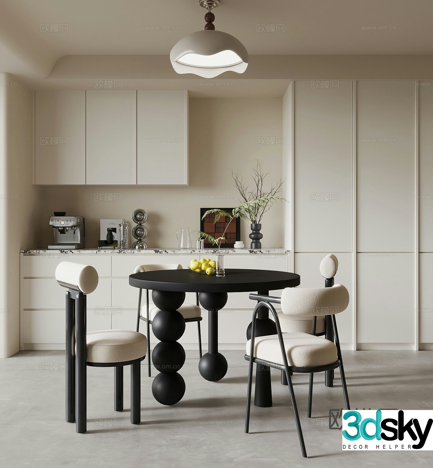 Medieval style dining table and chairs 3d model