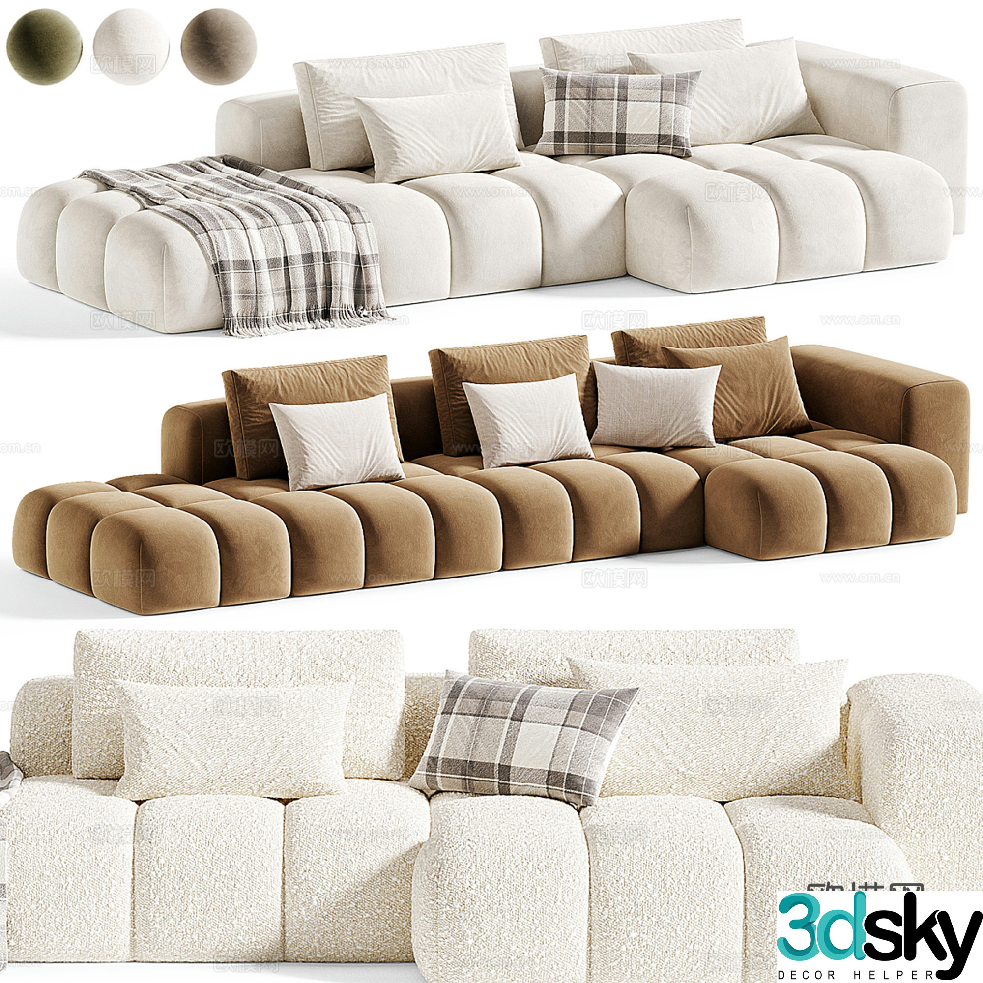 Italian multi-person sofa corner sofa 3d model