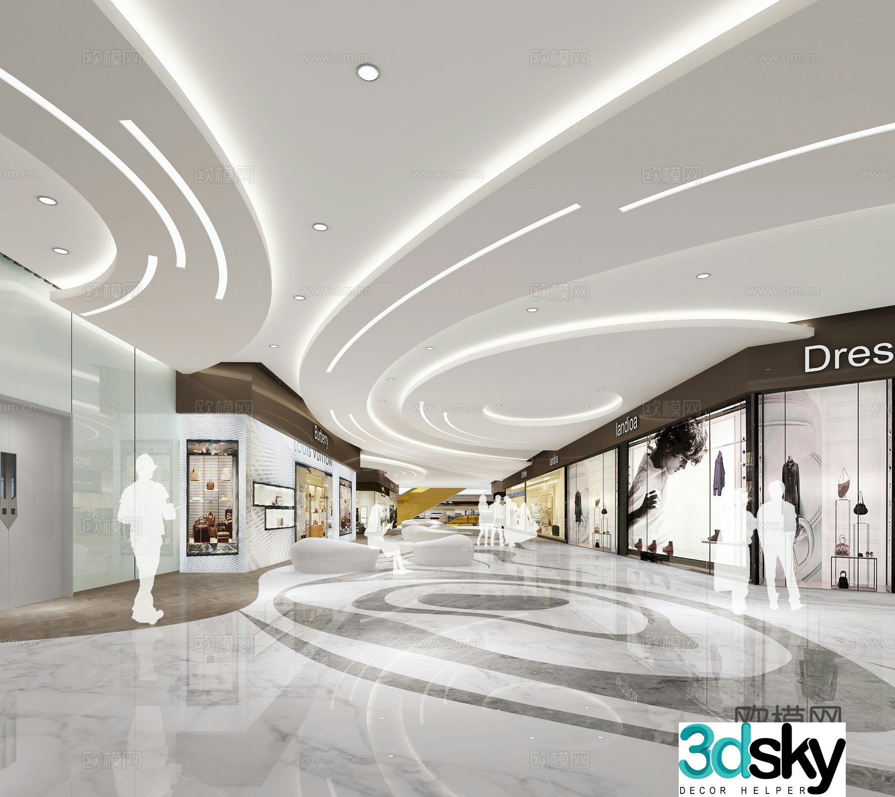 Modern shopping mall atrium 3d model