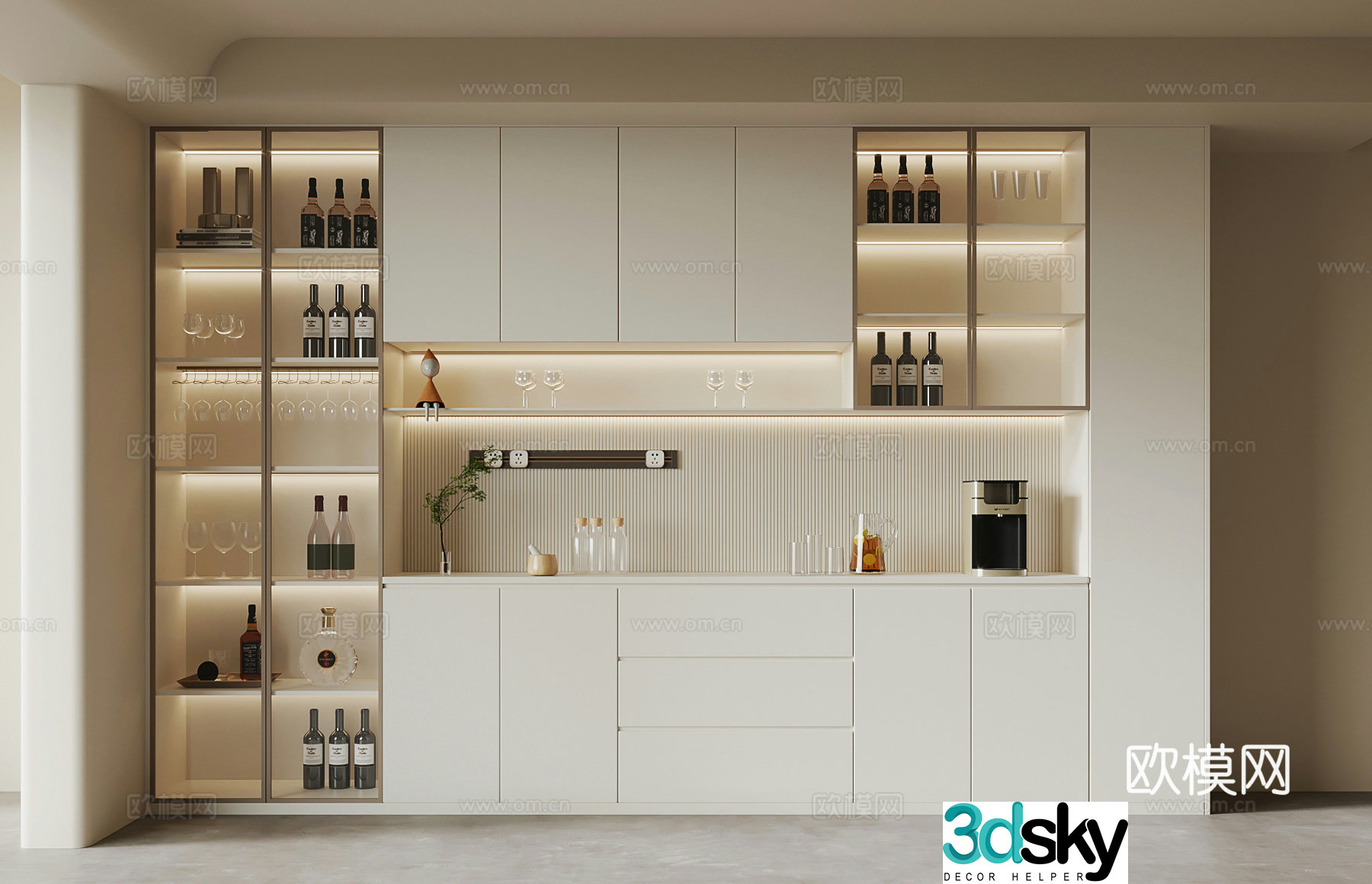 Cream style wine cabinet sideboard 3d model