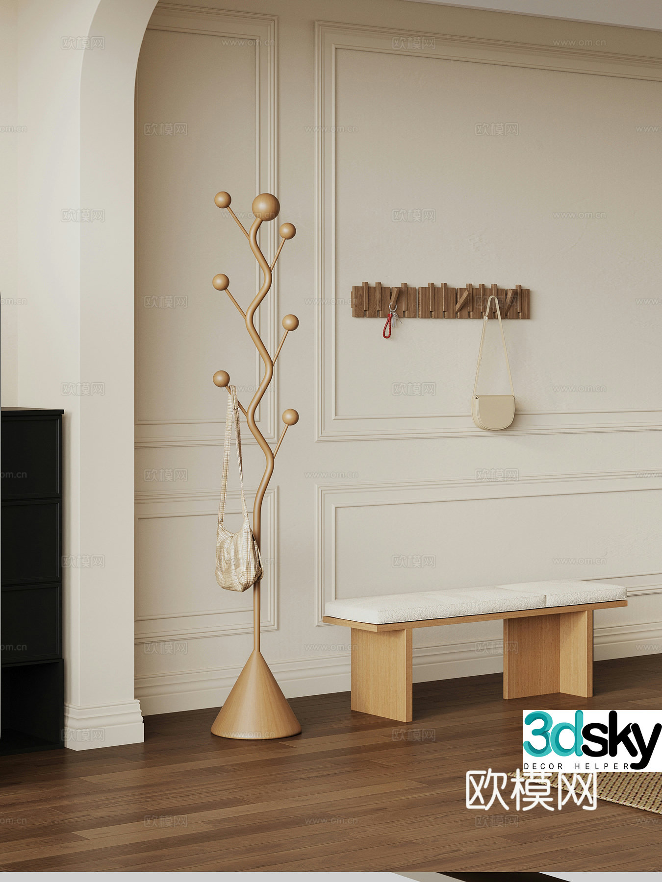 Medieval style clothes hanger shoe changing stool 3D model