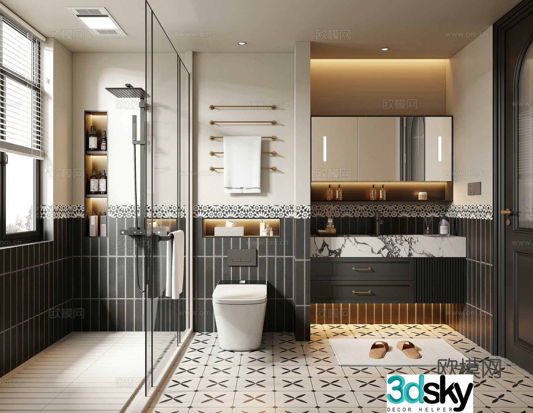 French retro bathroom bathroom 3d model