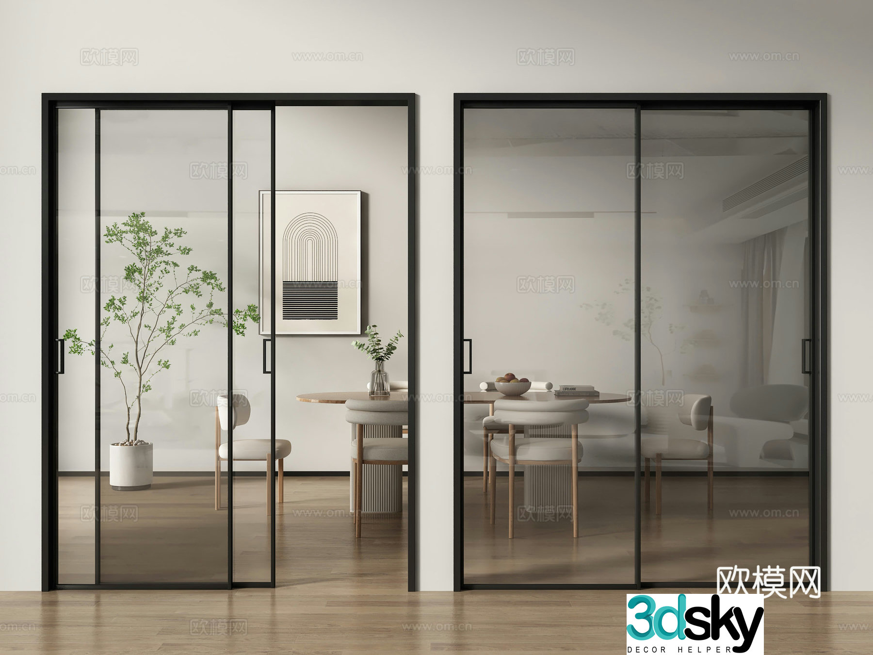 Modern glass door sliding door 3d model