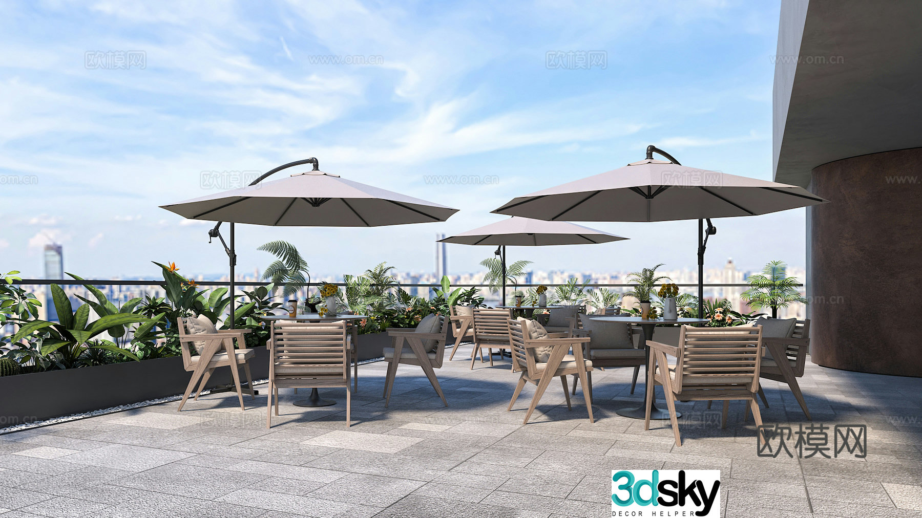 Modern balcony terrace roof garden 3d model