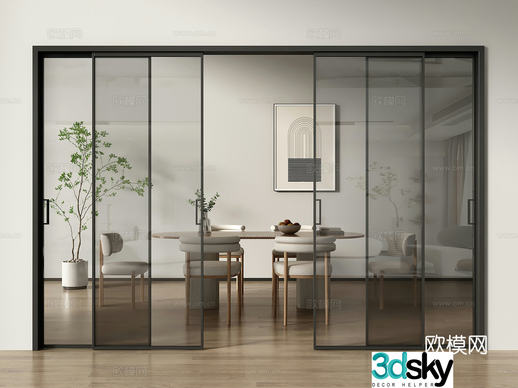 Modern glass sliding door four linkage sliding door kitchen door 3d model