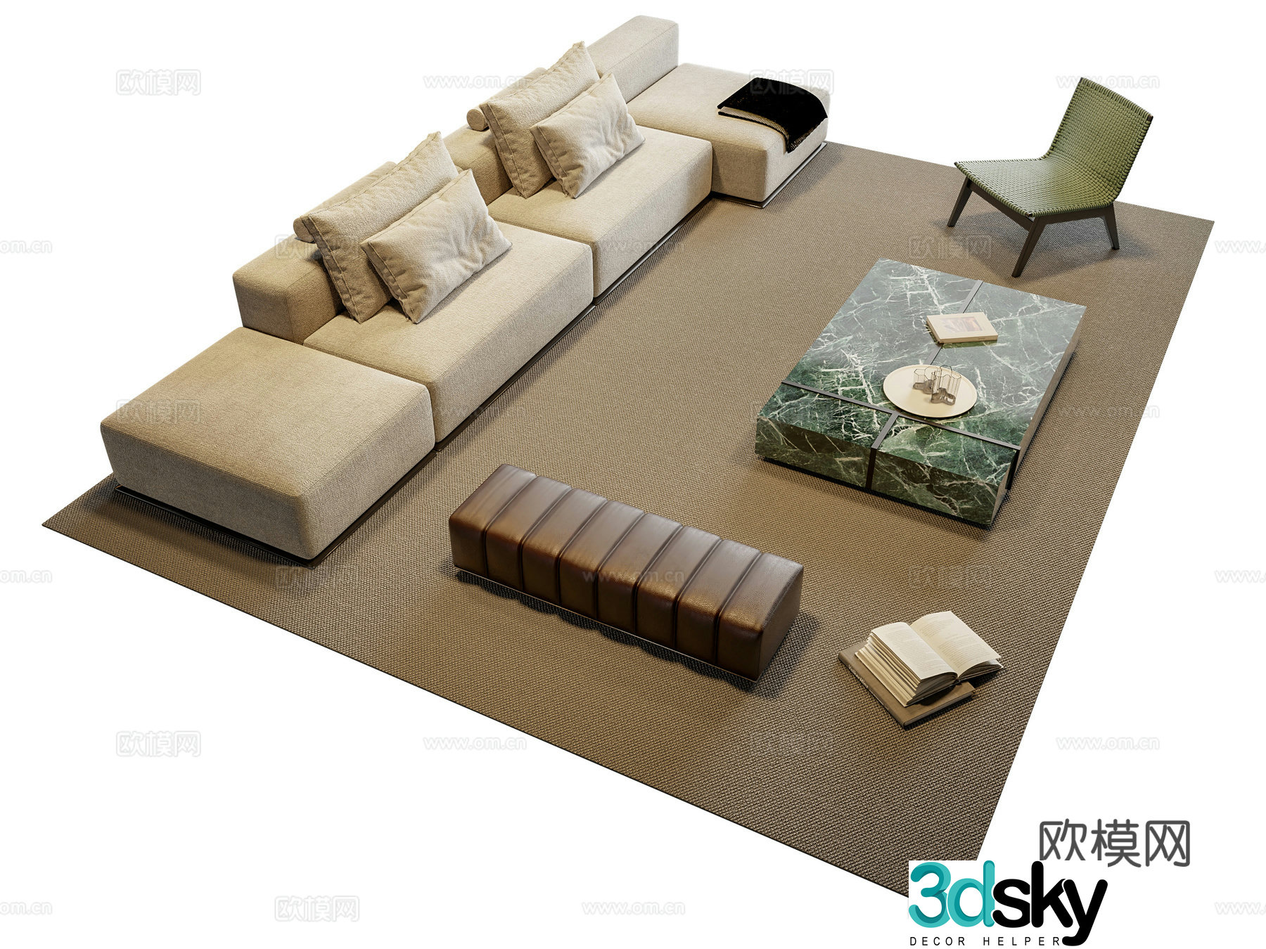 Modern sofa coffee table modular sofa 3d model