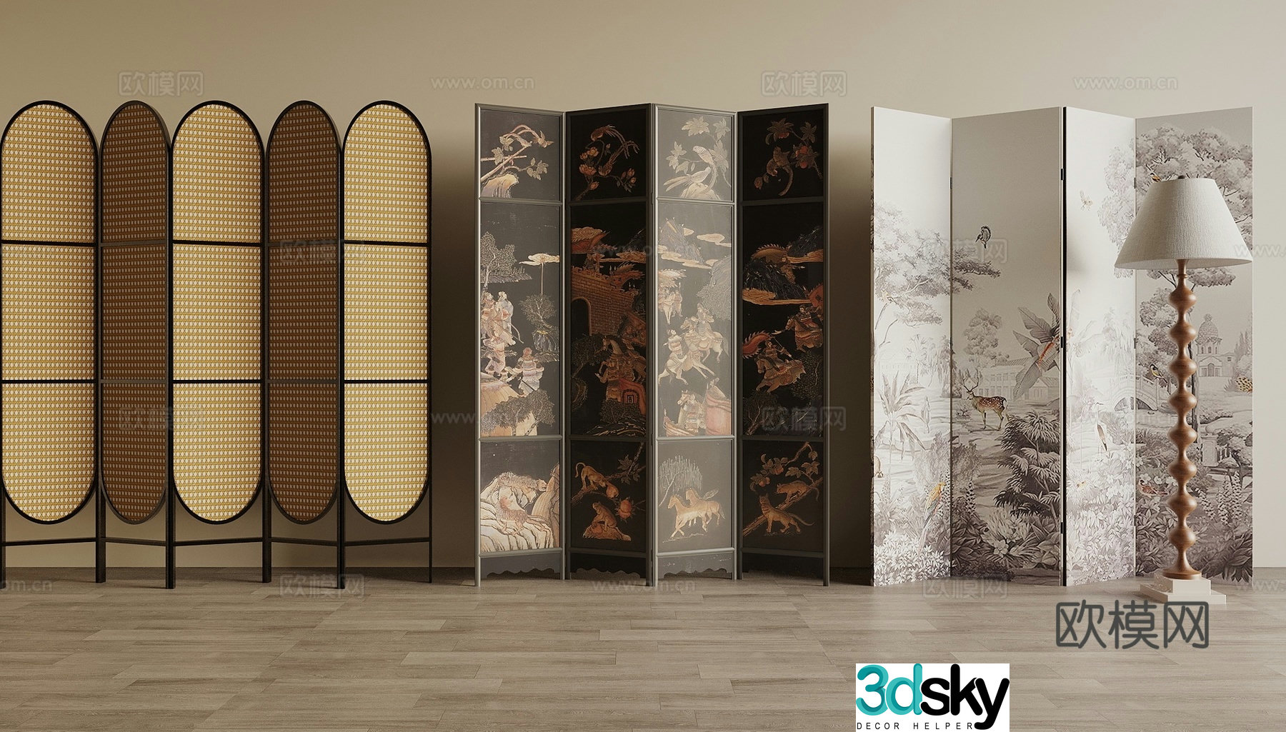 Medieval style screen folding screen landscape painting screen 3d model