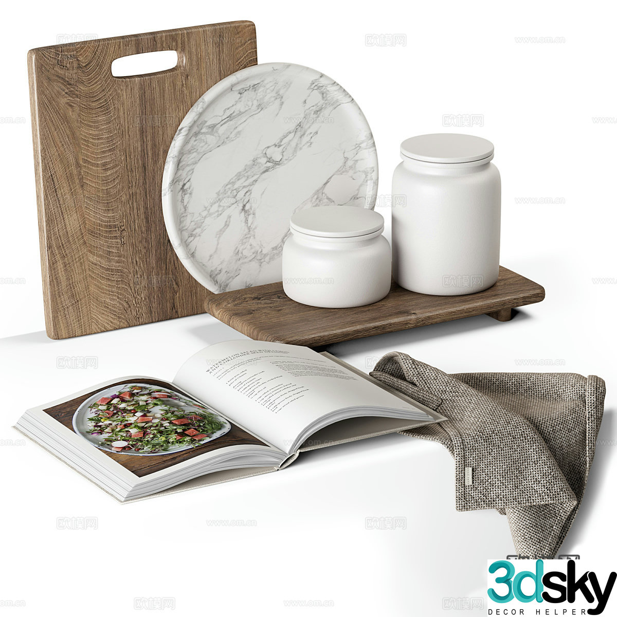 Kitchen accessories chopping board books 3d model