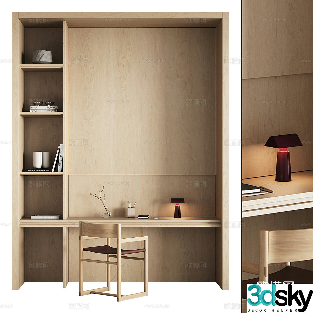 Log style desk and chair integrated desk 3d model