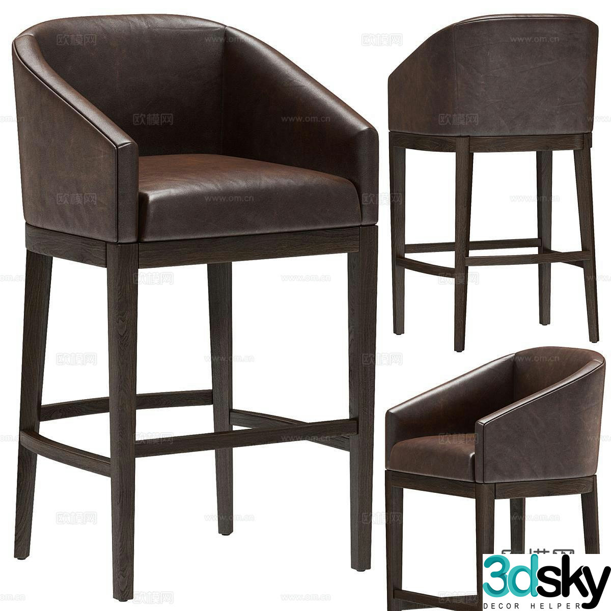 Restoration Retro Bar Stool Bar Stool High Stool 3D Model